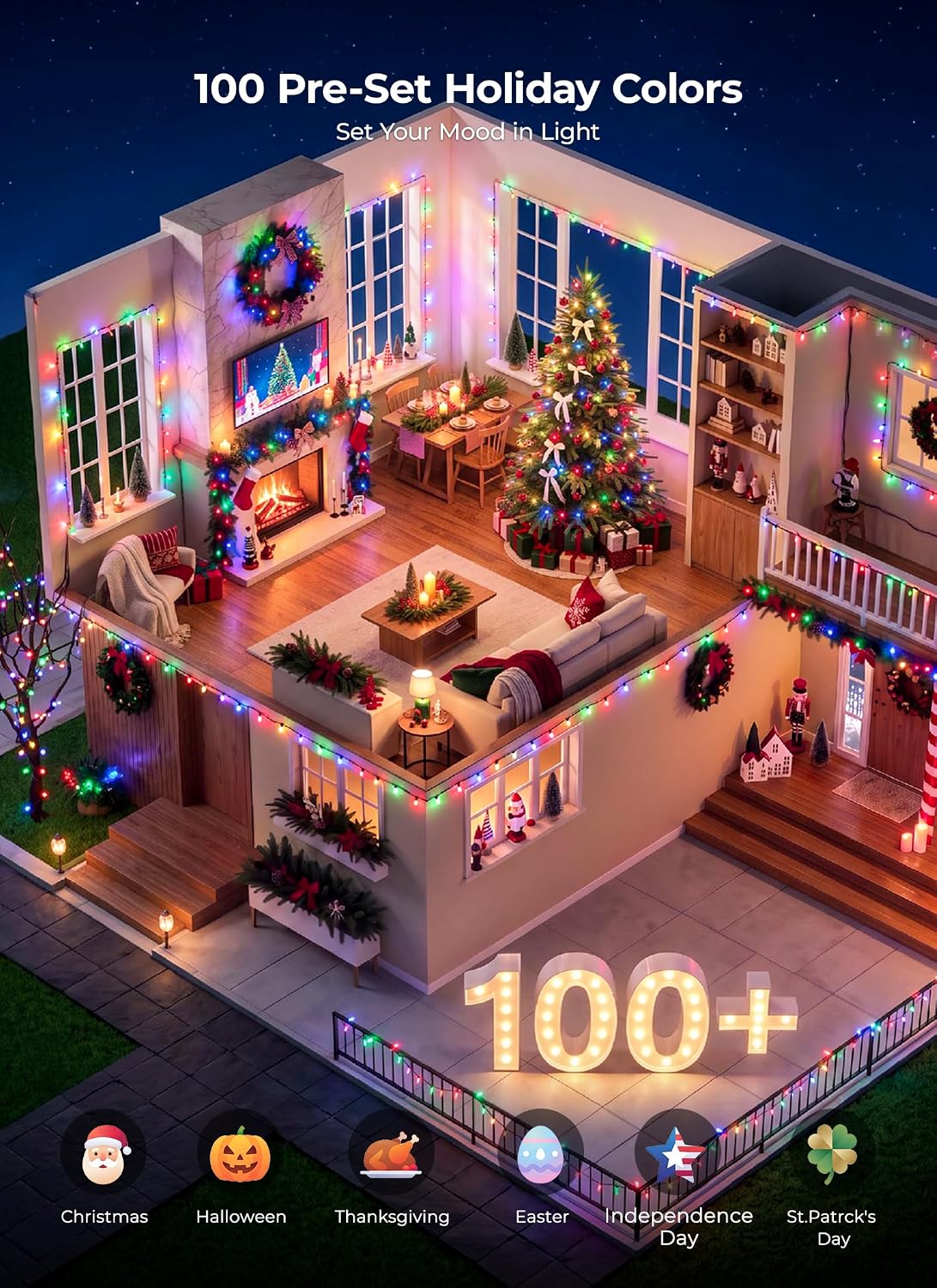 Luces LED inteligentes de Navidad de 99 pies, 300 unidades, mini ca...