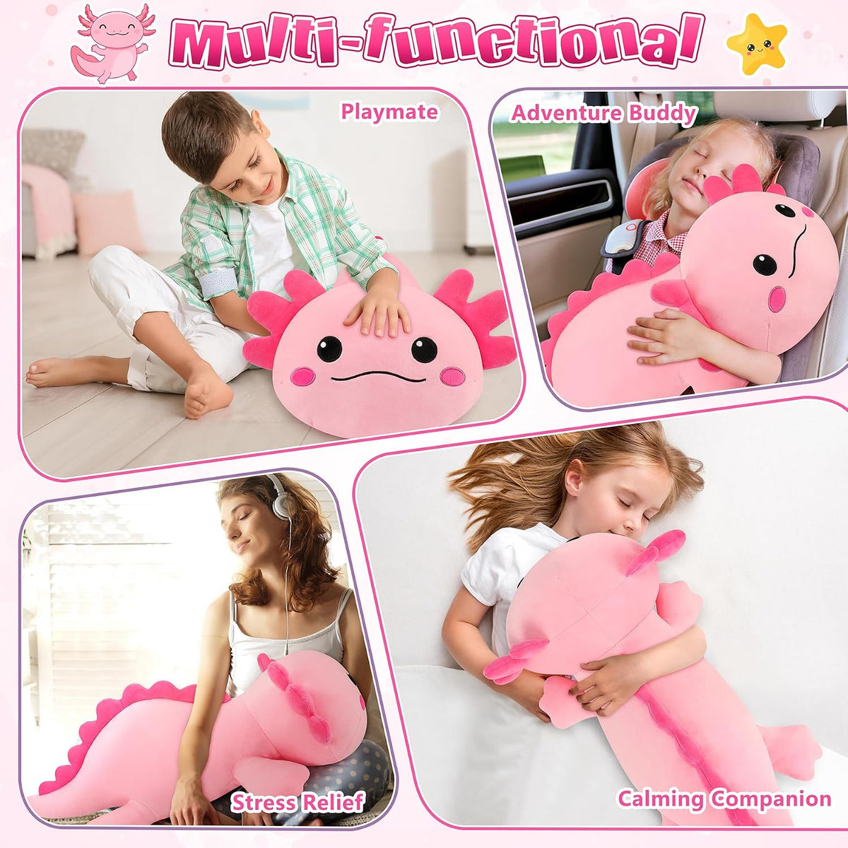 Peluche de ajolote rosa gigante de 30 pulgadas, almohada de peluche...