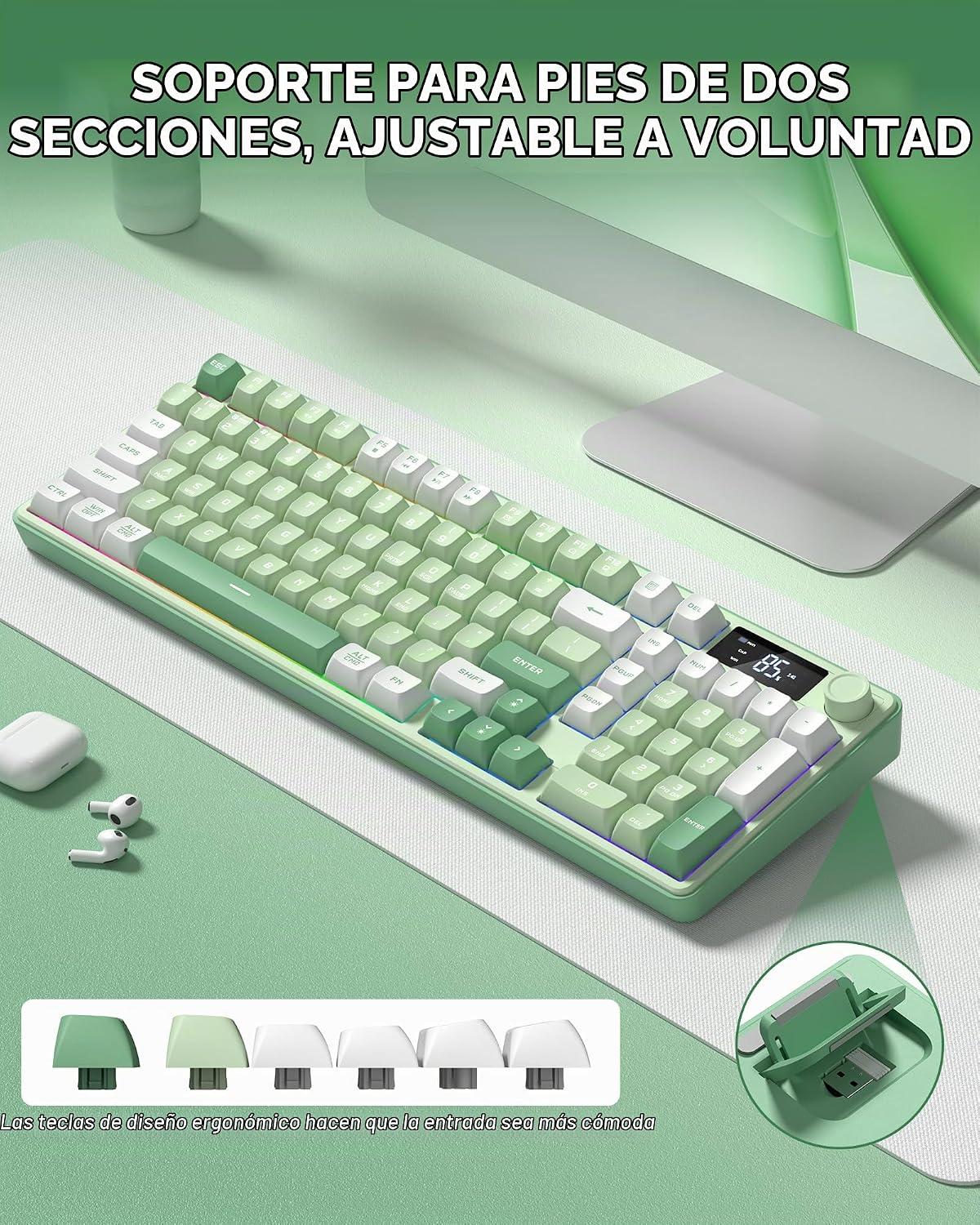 Keymatic Teclado para juegos Teclado cremoso inalámbrico con perill...