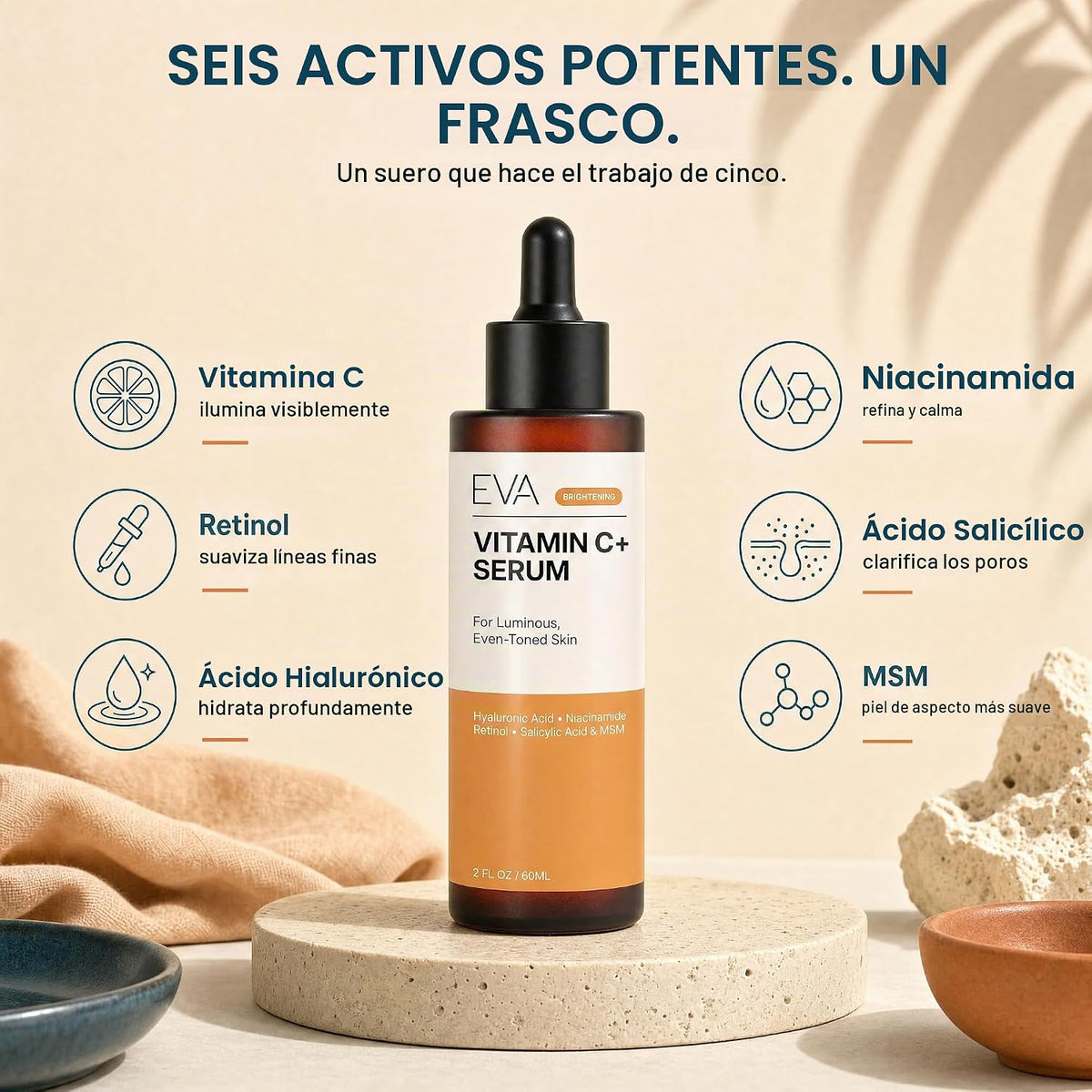Eva Naturals Suero de vitamina C para la cara con retinol y niacina...