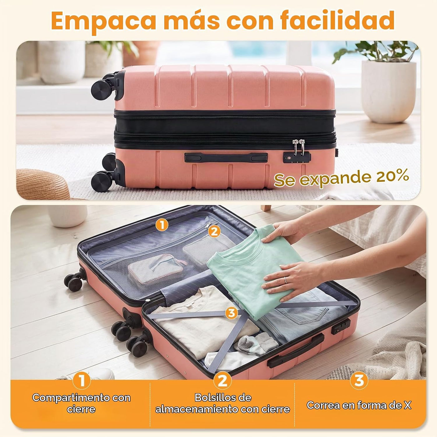 NEWBULIG Equipaje de mano, Maleta de carcasa rígida, negro, Rosa, 2...