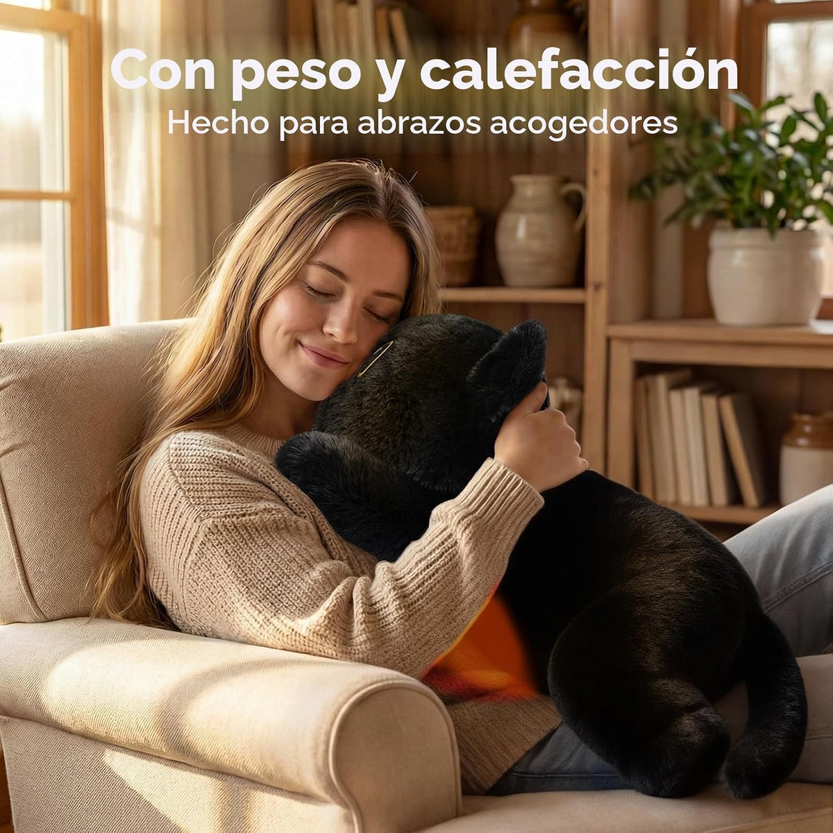 Mewaii Animales de peluche con peso, gato negro, calentable, refrig...