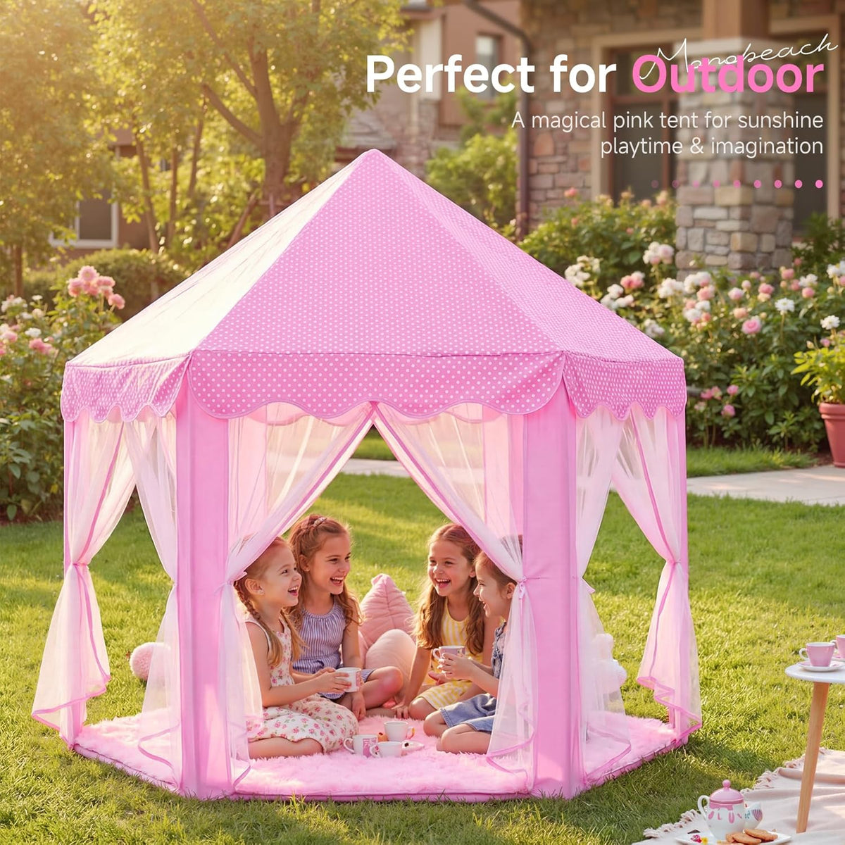 Monobeach Tienda de campaña de princesa para niñas, casa de juegos...