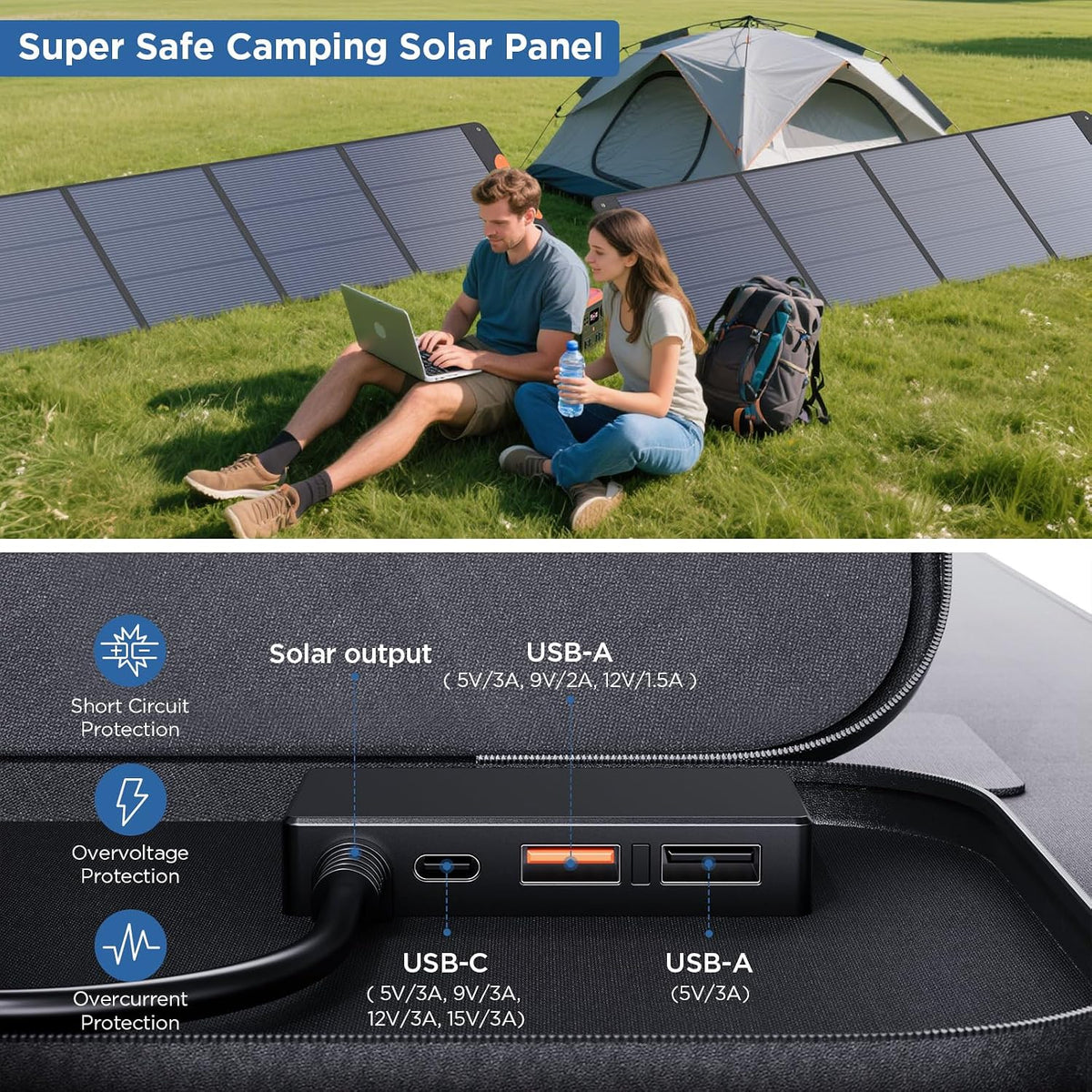Panel solar portátil ZOUPW 440W (2x220W) tipo N 16BB para central e...