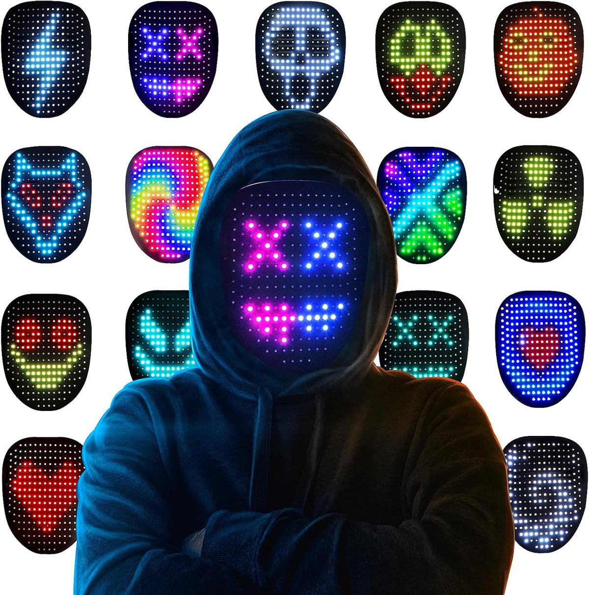 Máscara LED de disfraz de Halloween con detección de gestos, juguet...