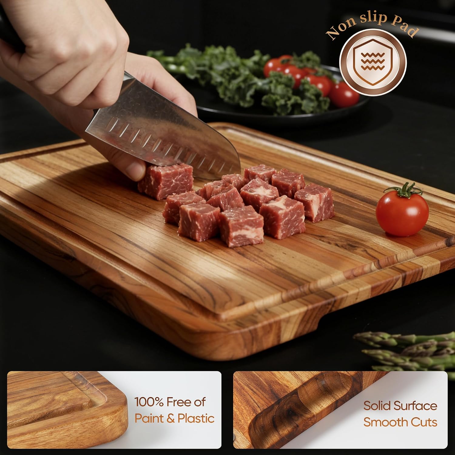Juego de 4 tablas de cortar de teca para cocina, tabla de cortar de...
