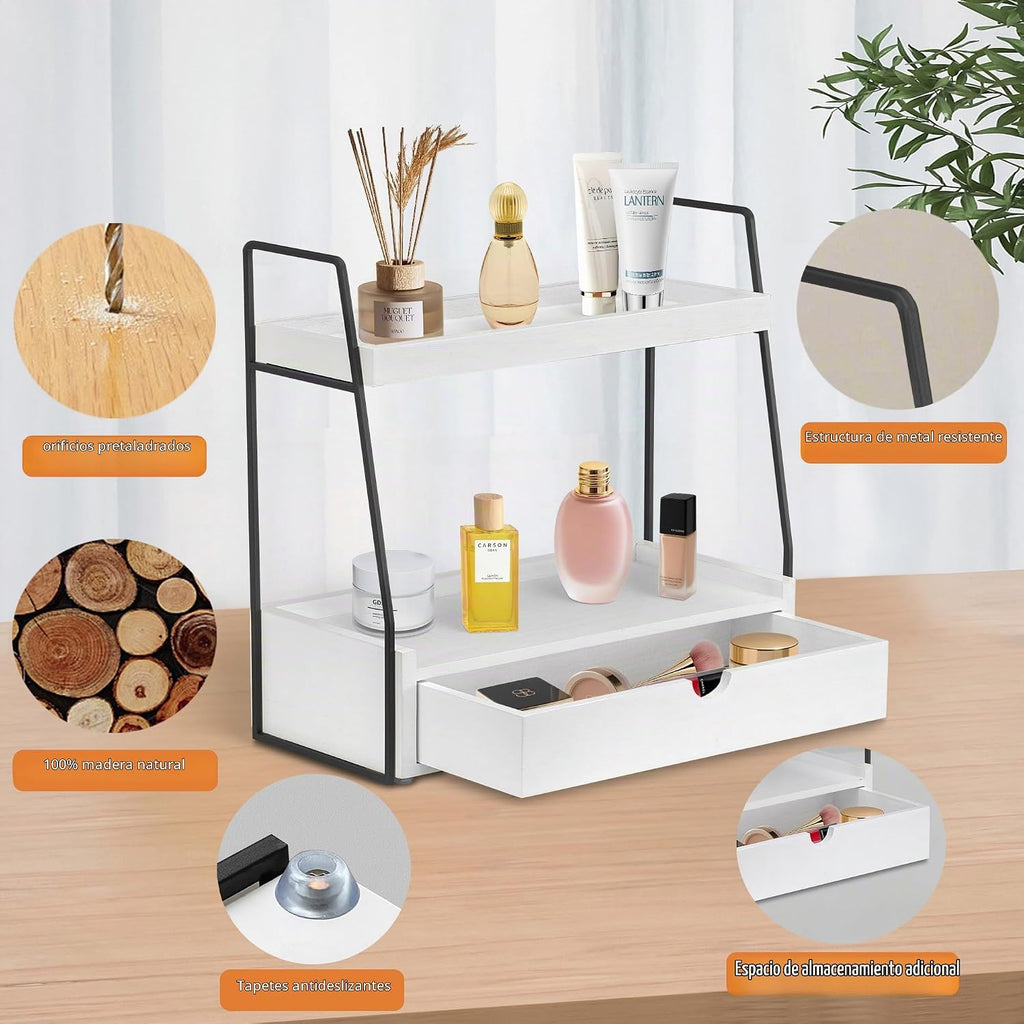 dreampossible Organizador de mostrador de baño de 2 niveles con caj...