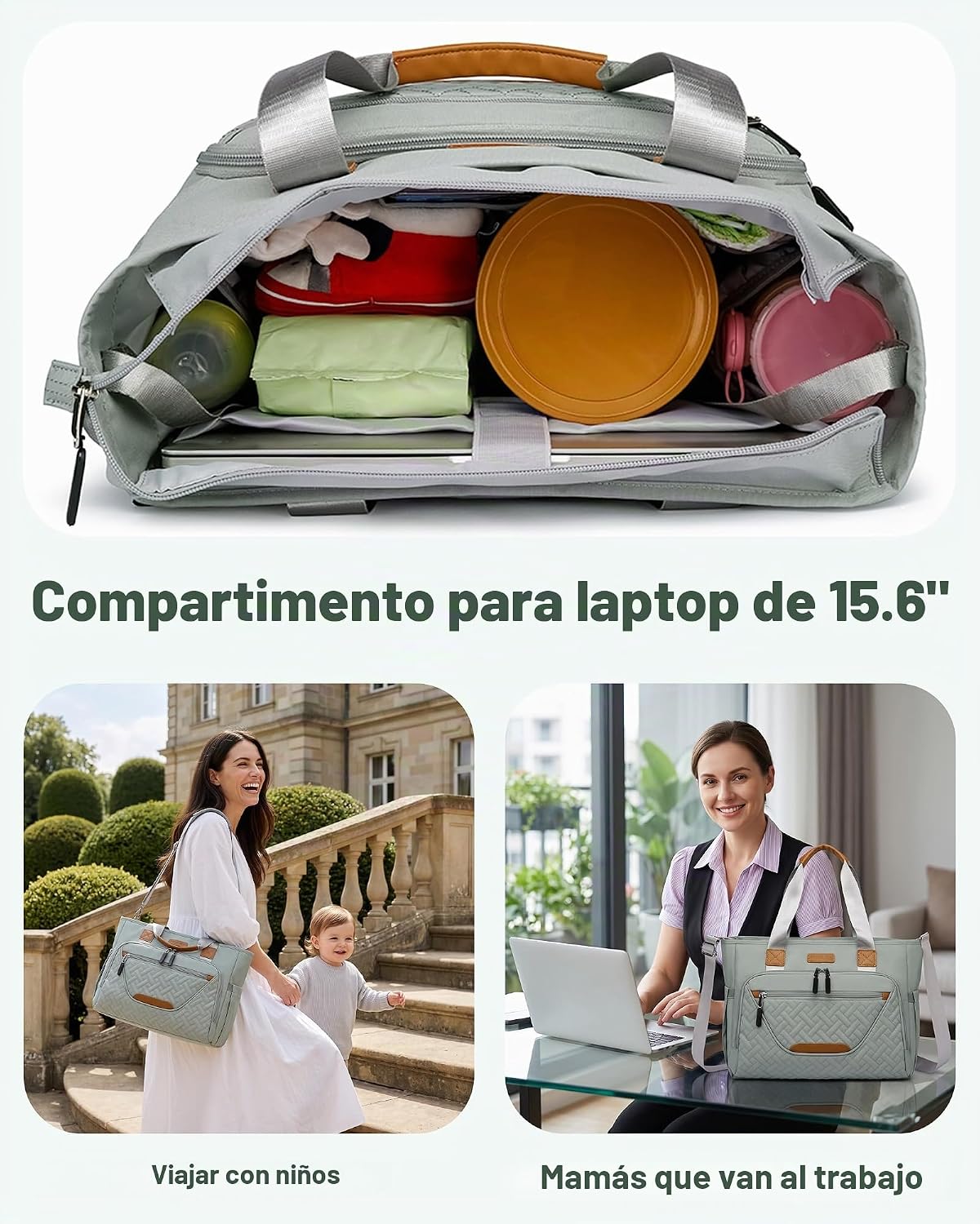 FHELAD Bolsa de pañales grande con compartimento para laptop de 16...