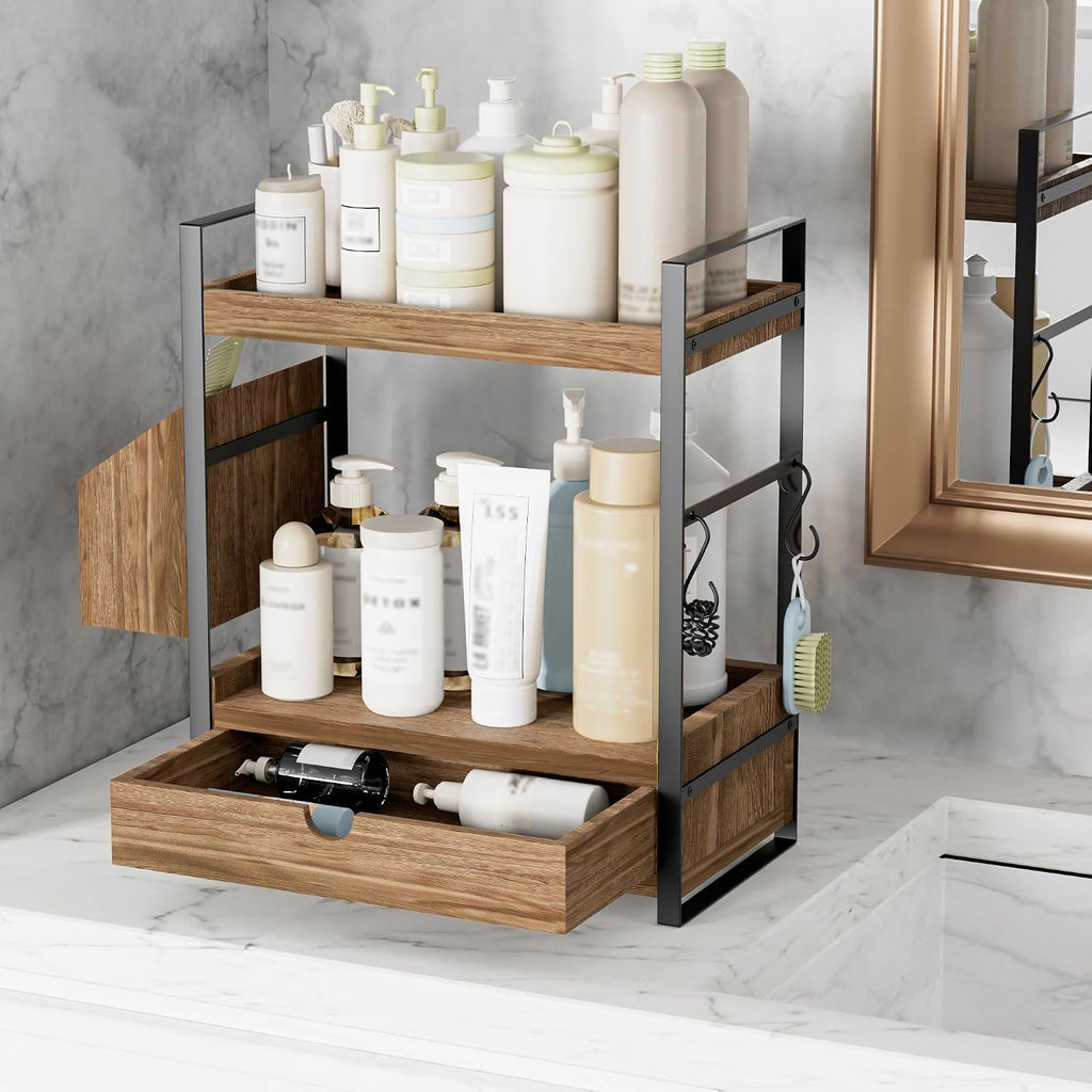 Aollewoiti Organizador de encimera de baño de 2 niveles con cajón y...