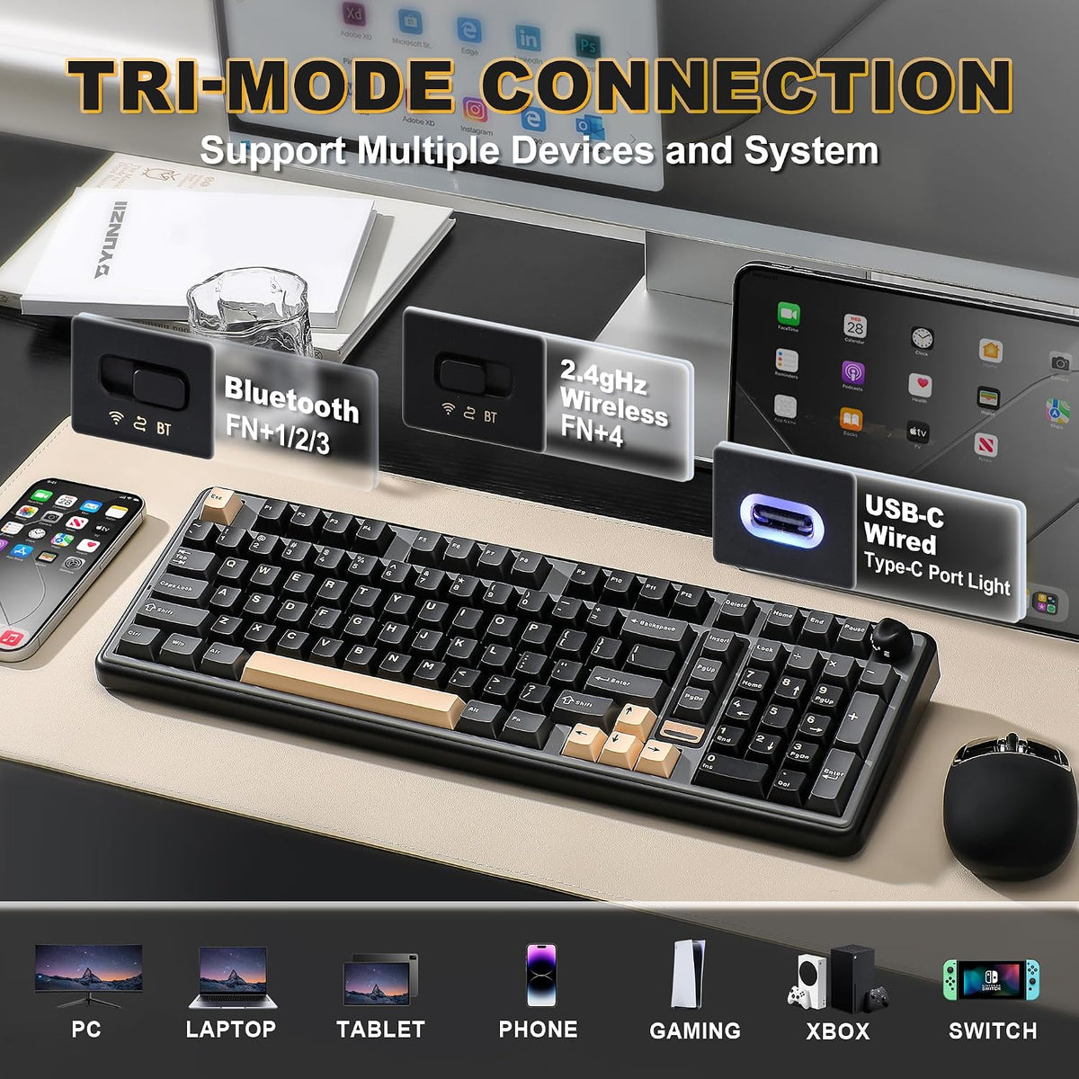 YUNZII Teclado mecánico inalámbrico B98 PRO 96% (negro, interruptor...