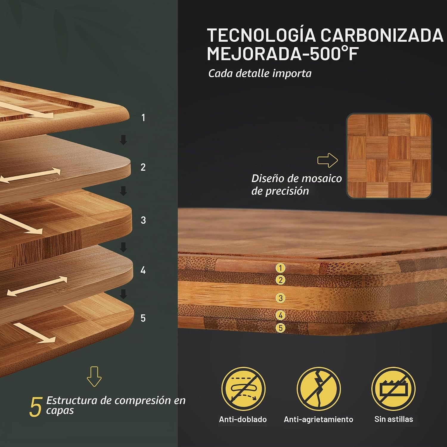 Tabla de cortar de bambú extragrande con pies antideslizantes y tab...