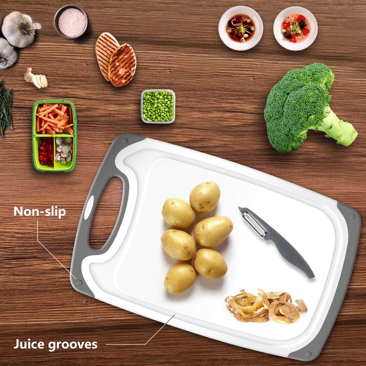 Tabla de cortar para cocina, juego de 4 tablas de cortar de plástic...