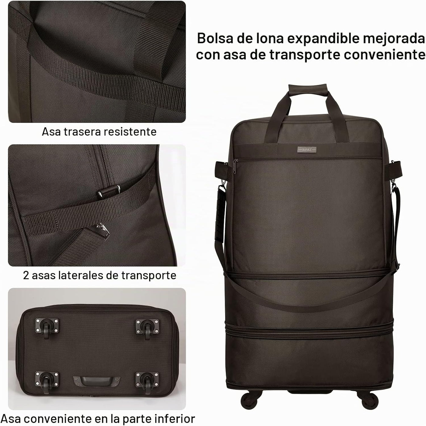 Maletas Hanke con ruedas, bolsa de equipaje plegable y expandible,...