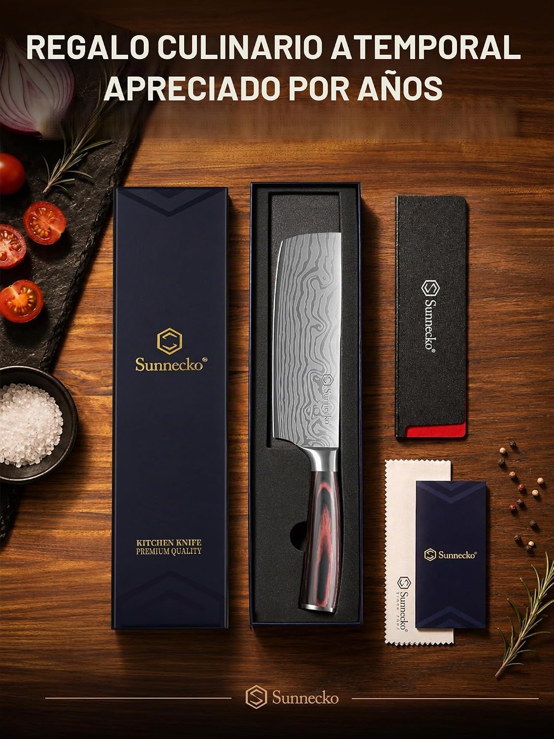 Sunnecko Nakiri - Cuchillo de chef de 7 pulgadas para cortar carne...