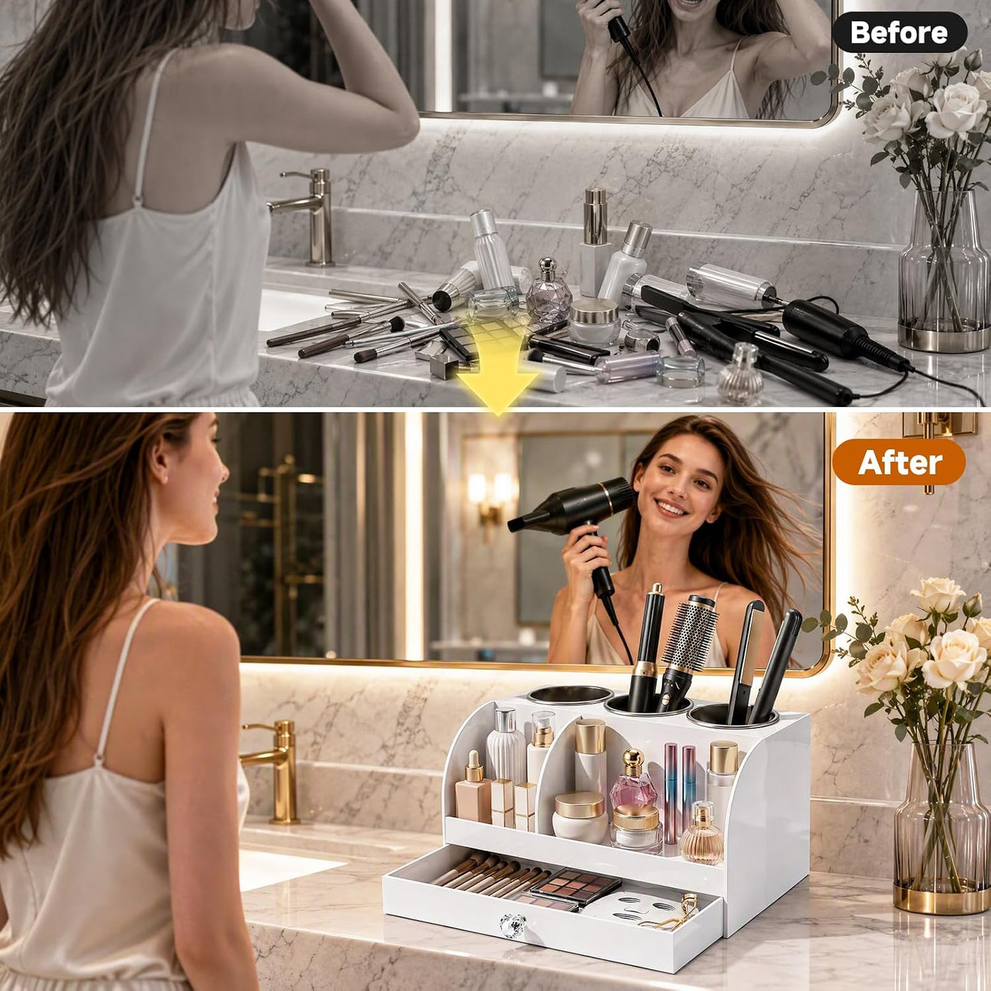 Organizador de herramientas para el cabello con cajón, organizador...