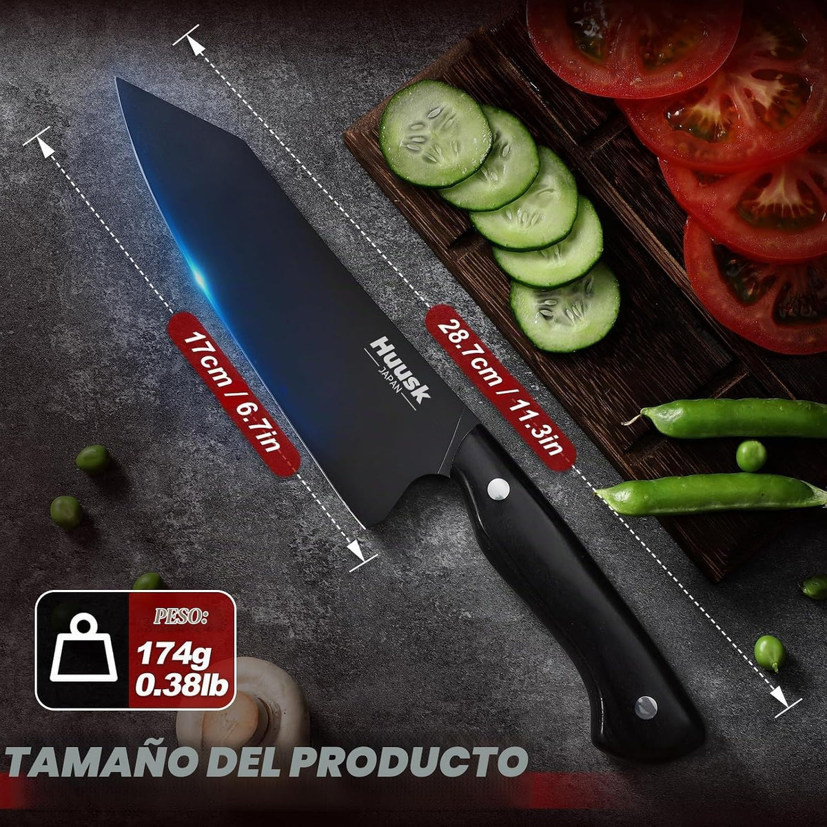 Huusk - Cuchillo de chef japonés para cocina, cuchillo Kirisuke de...