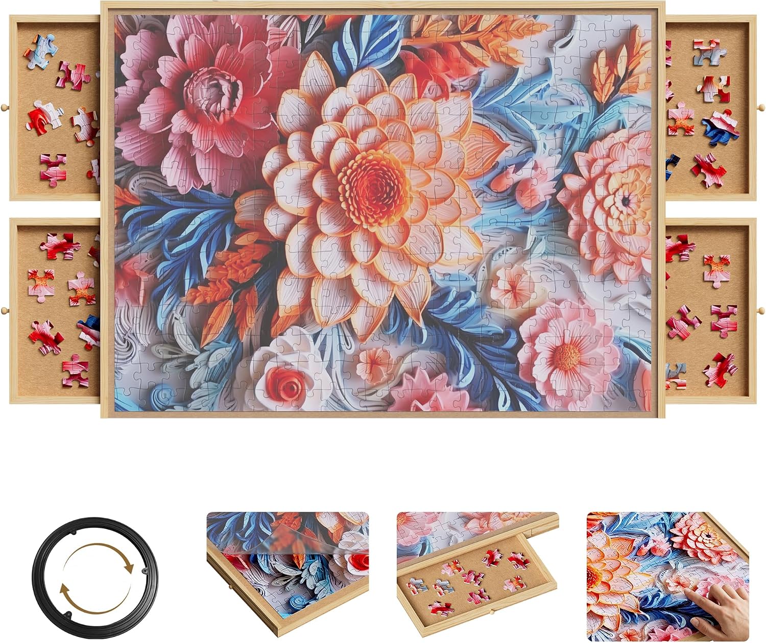 1000 Piece Rotating Puzzle Board with 4 Drawers & Cover for Adults