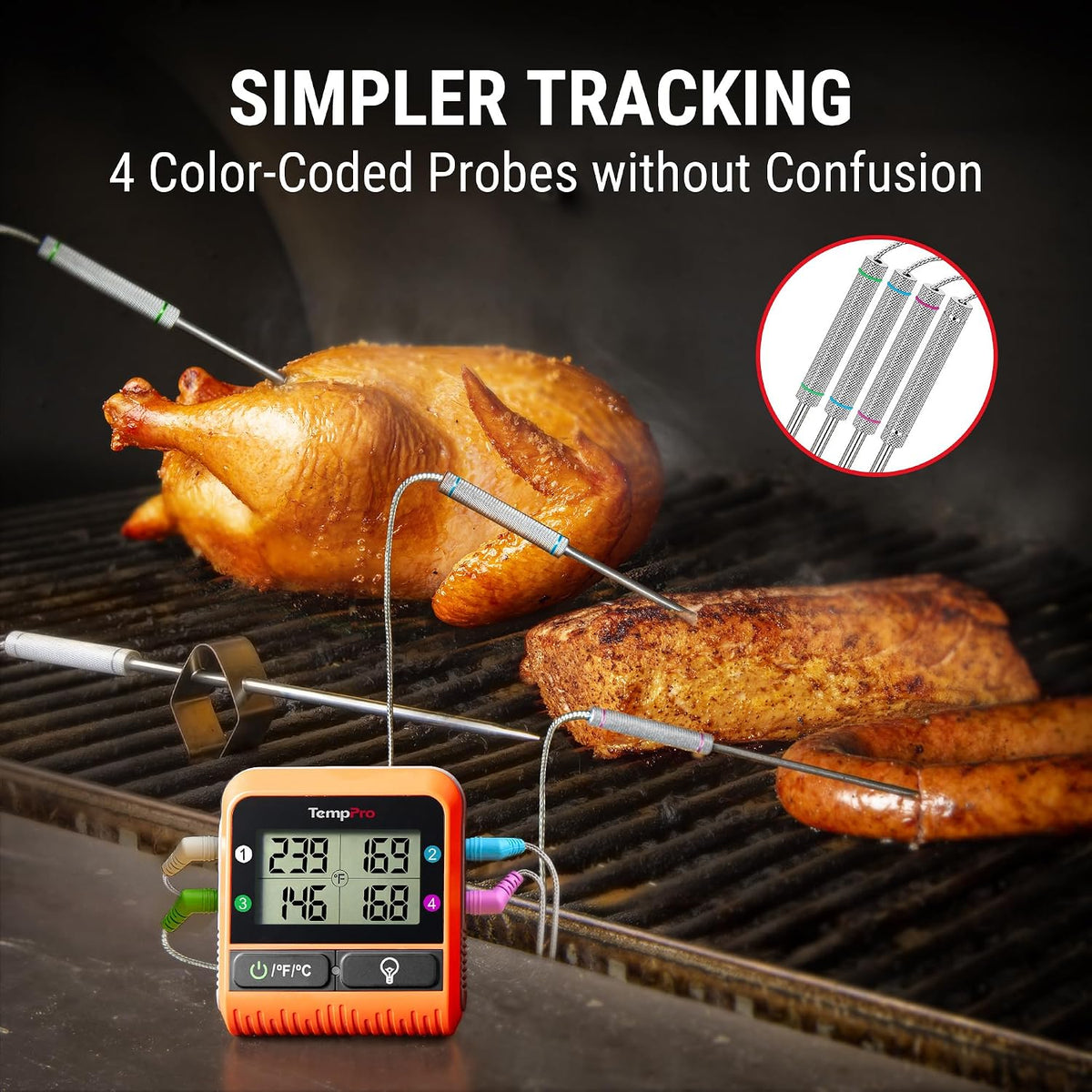 TempPro TempSync Termómetro inalámbrico para carne de 1000 pies par...