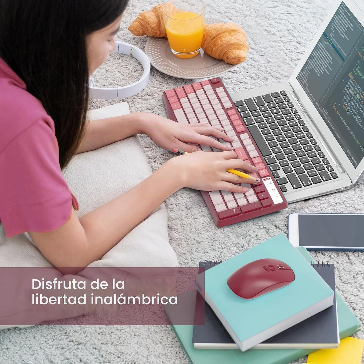 Combo de teclado y ratón inalámbricos, Lovaky teclado y ratón ergon...