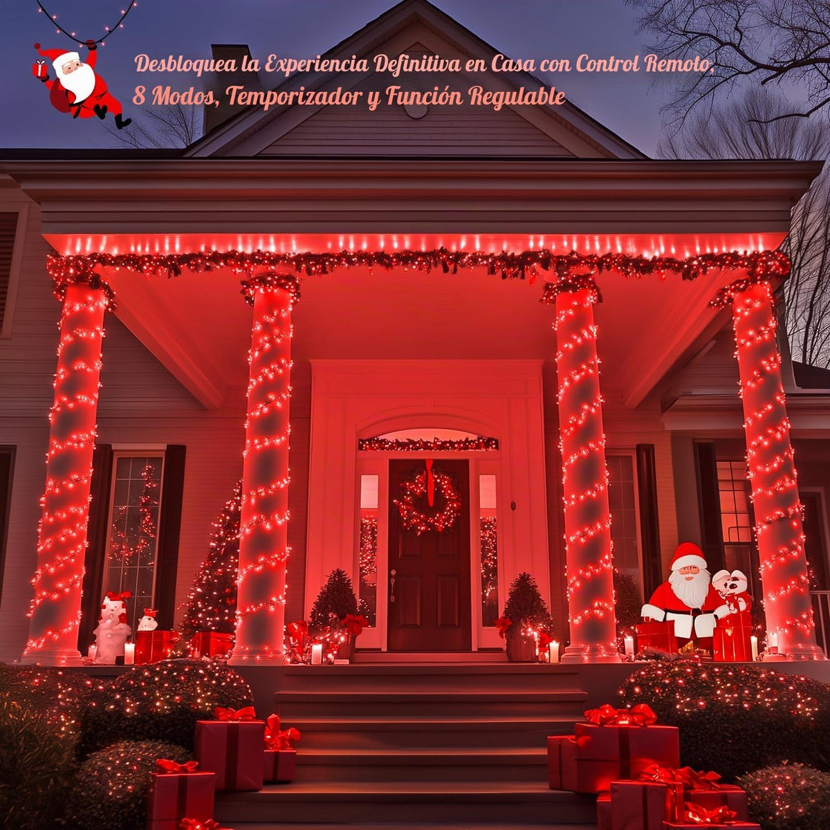 JMEXSUSS 400 luces LED rojas de Navidad, cadena de luces de 132 pie...