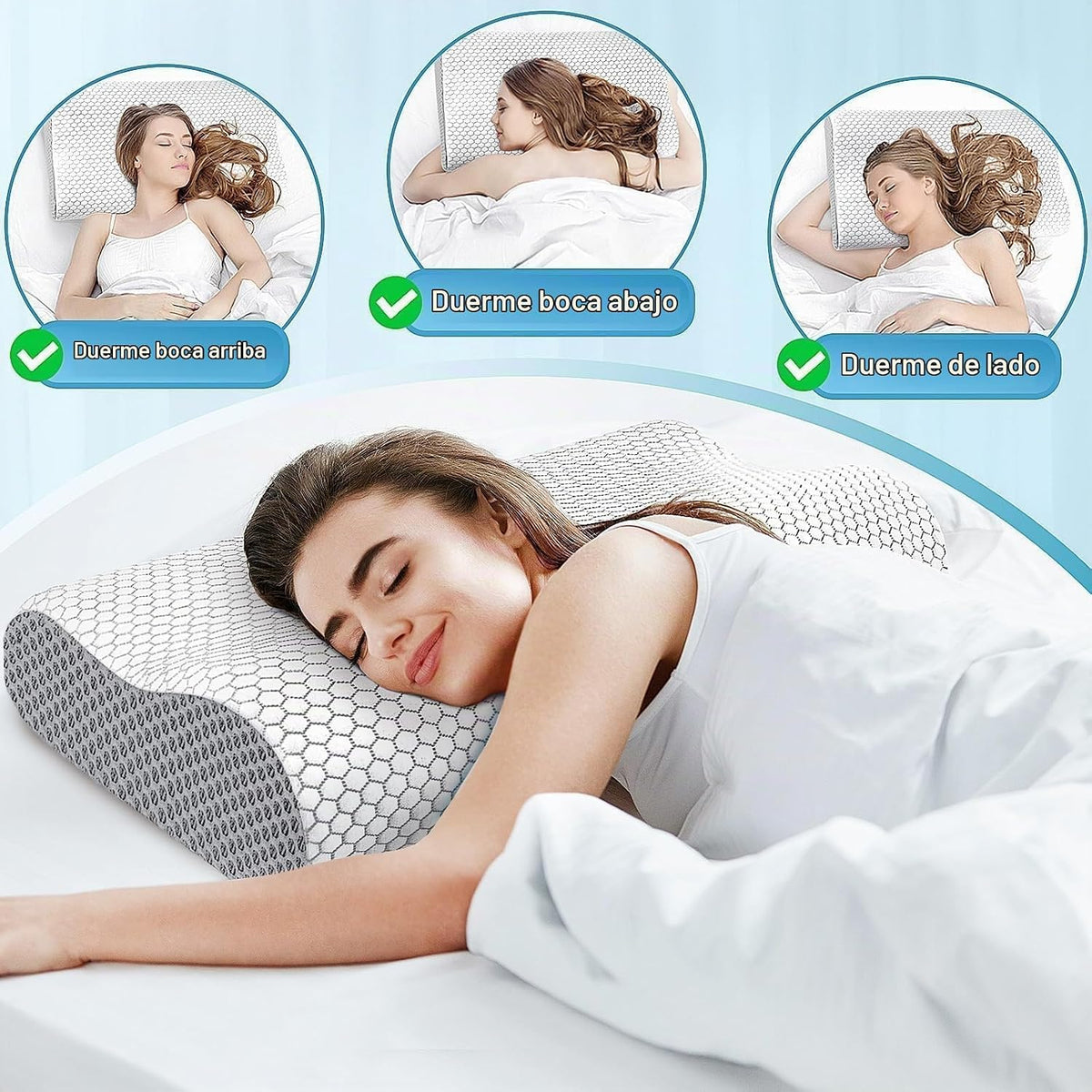 Almohada cervical ergonómica para dormir, tamaño Queen gris | Almoh...