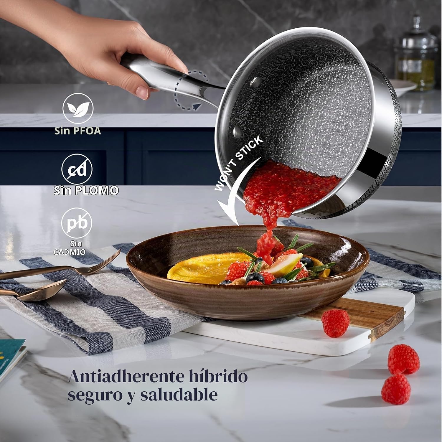 Juego de ollas antiadherentes híbridas, olla de acero inoxidable, s...
