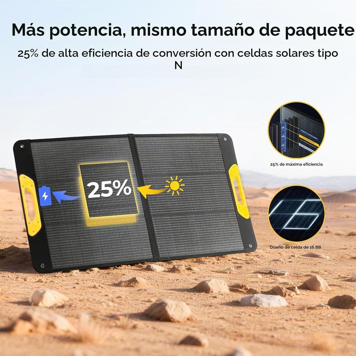 El panel solar portátil BougeRV 100W, tipo N plegable fibra de vidr...
