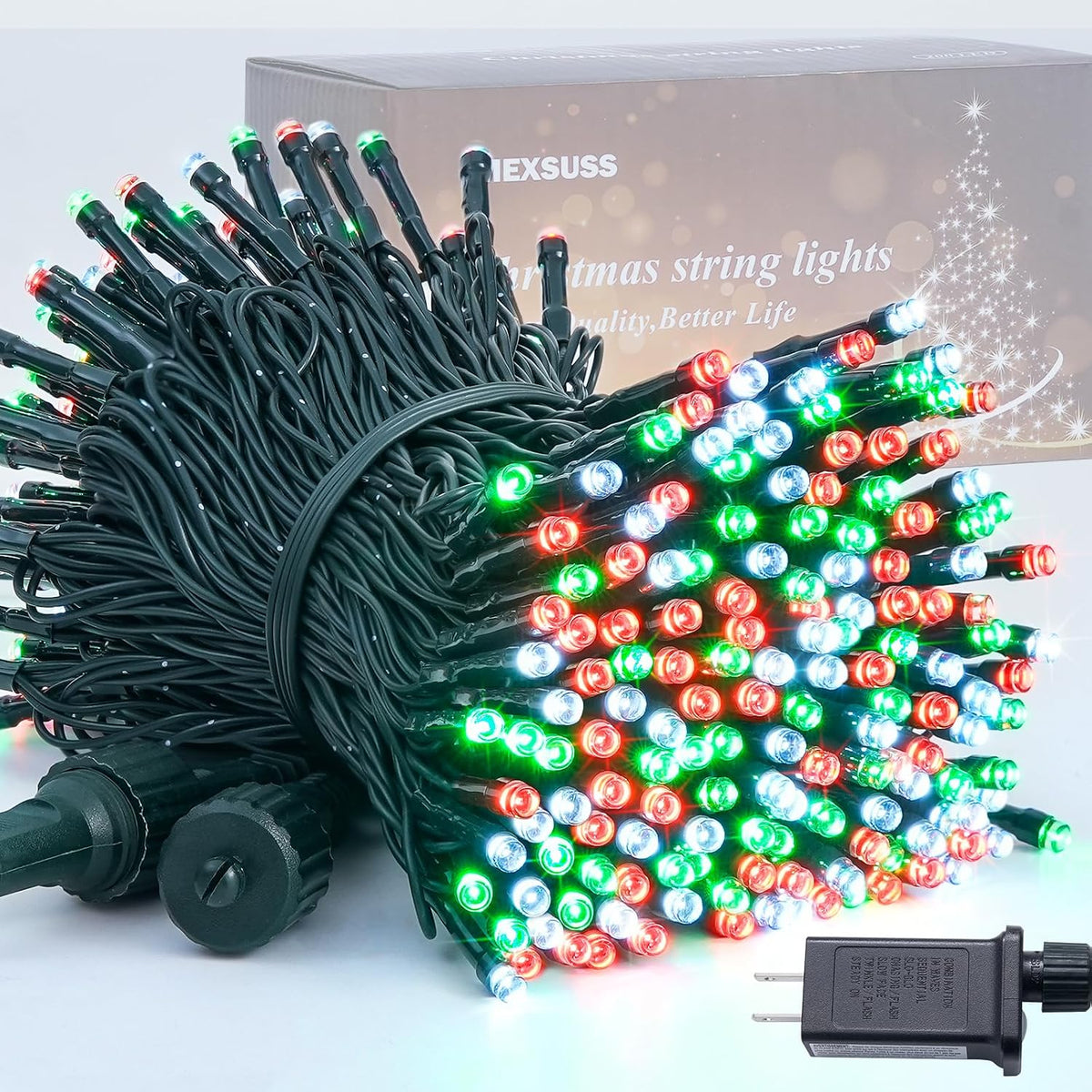 JMEXSUSS 250 luces LED rojas, blancas y verdes de Navidad impermeab...