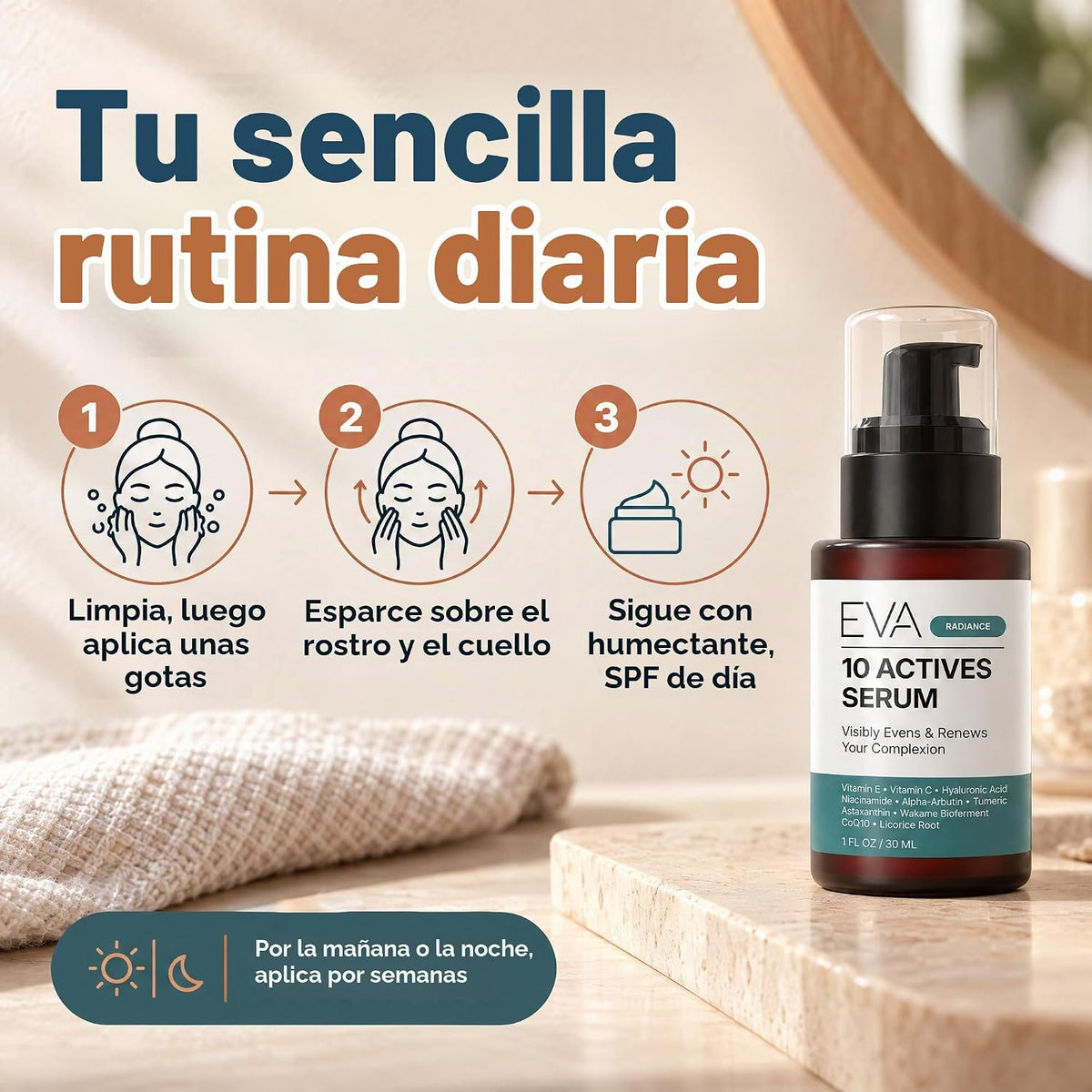 Eva Naturals Suero facial antienvejecimiento de 10 activos con vita...