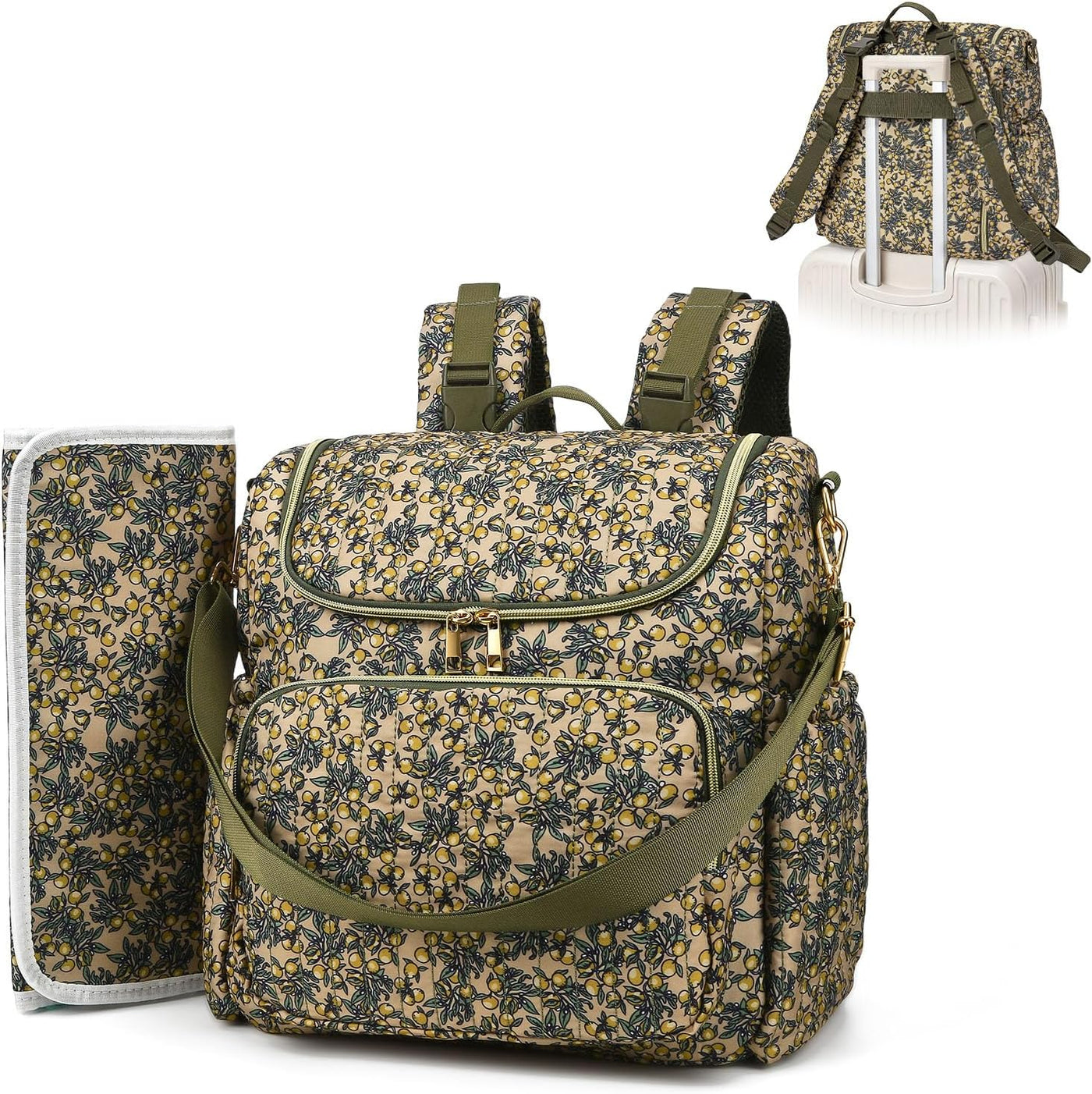 Mochila acolchada floral para pañales, linda mochila de viaje para...