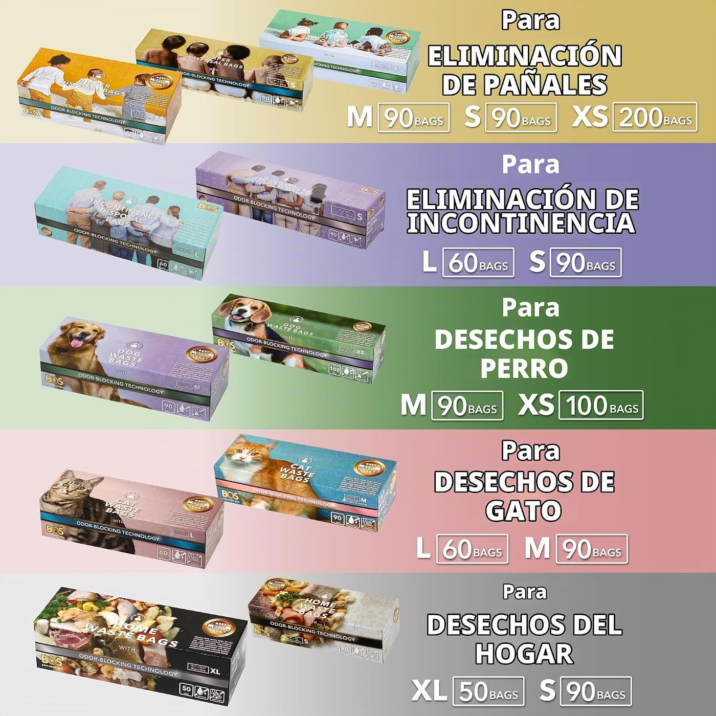 BOS Bolsas de basura para pañales sucios que sellan el olor, sin ol...