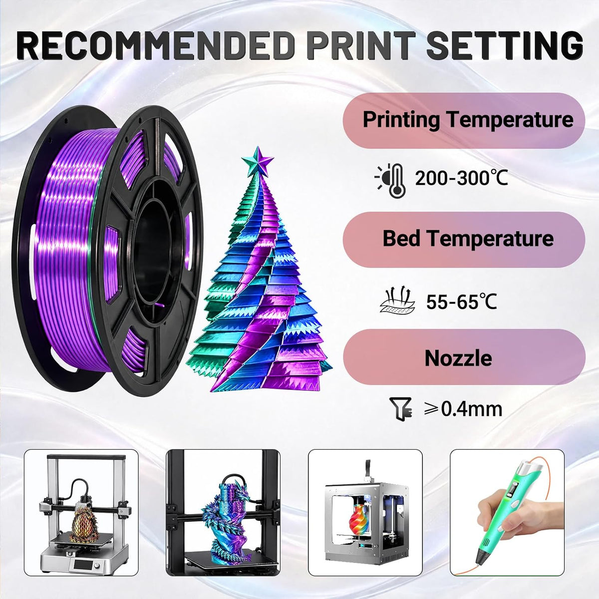 Colourbing Tricolor Silk - Paquete de filamentos para impresora 3D...