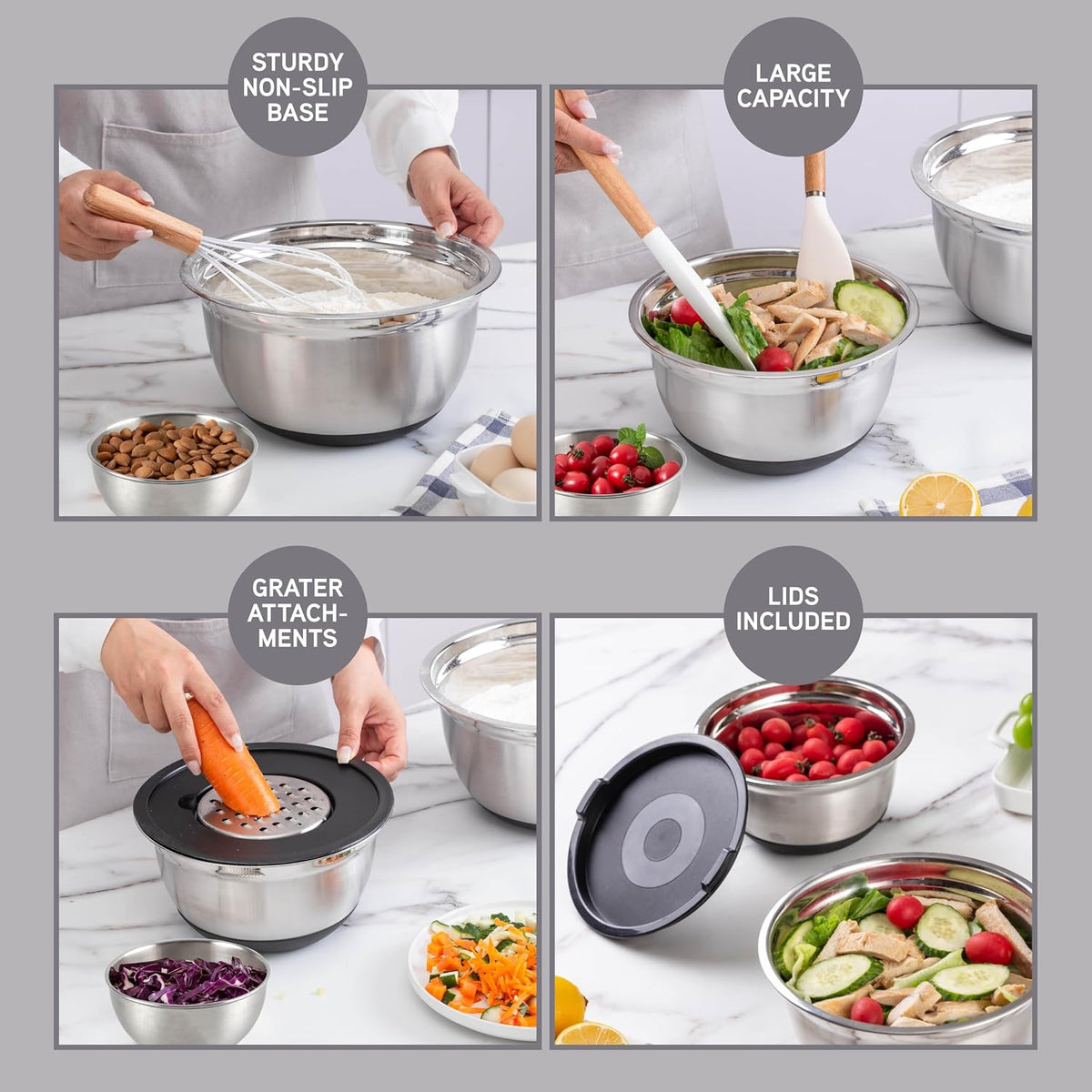 COOK WITH COLOR Juego de tazones para mezclar de acero inoxidable c...
