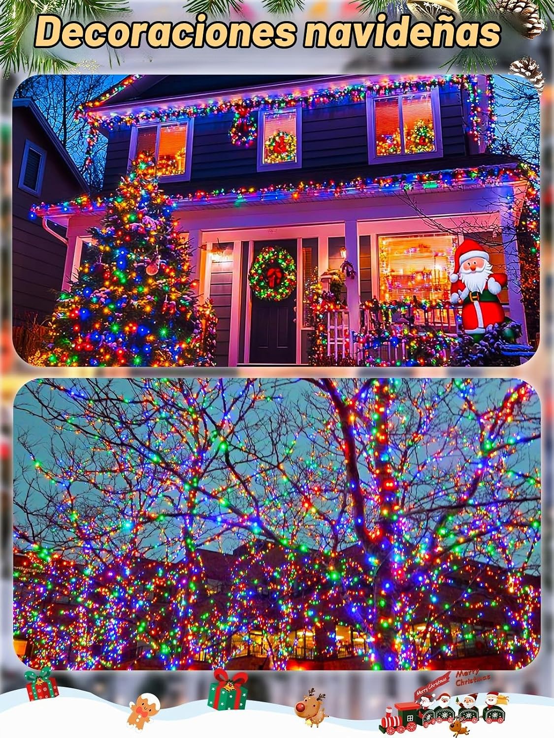 Luces de racimo de Navidad de 75 pies, 1500 luces LED con control r...