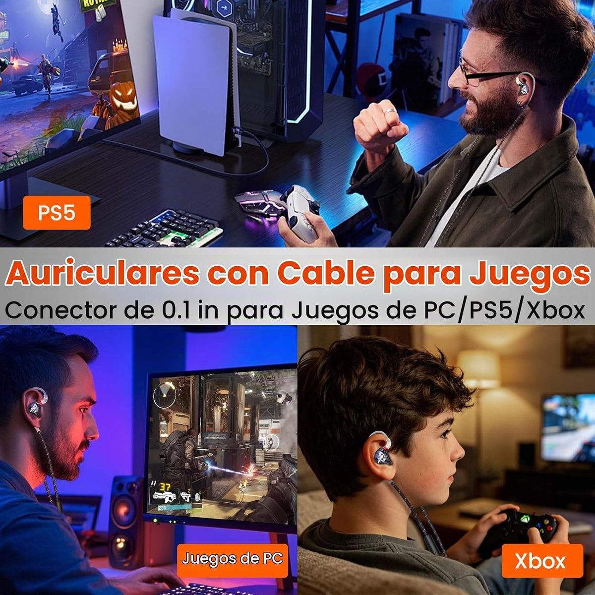 auriculares atados con cable Jack de 11.5 ft m IEM para juego\/músi...