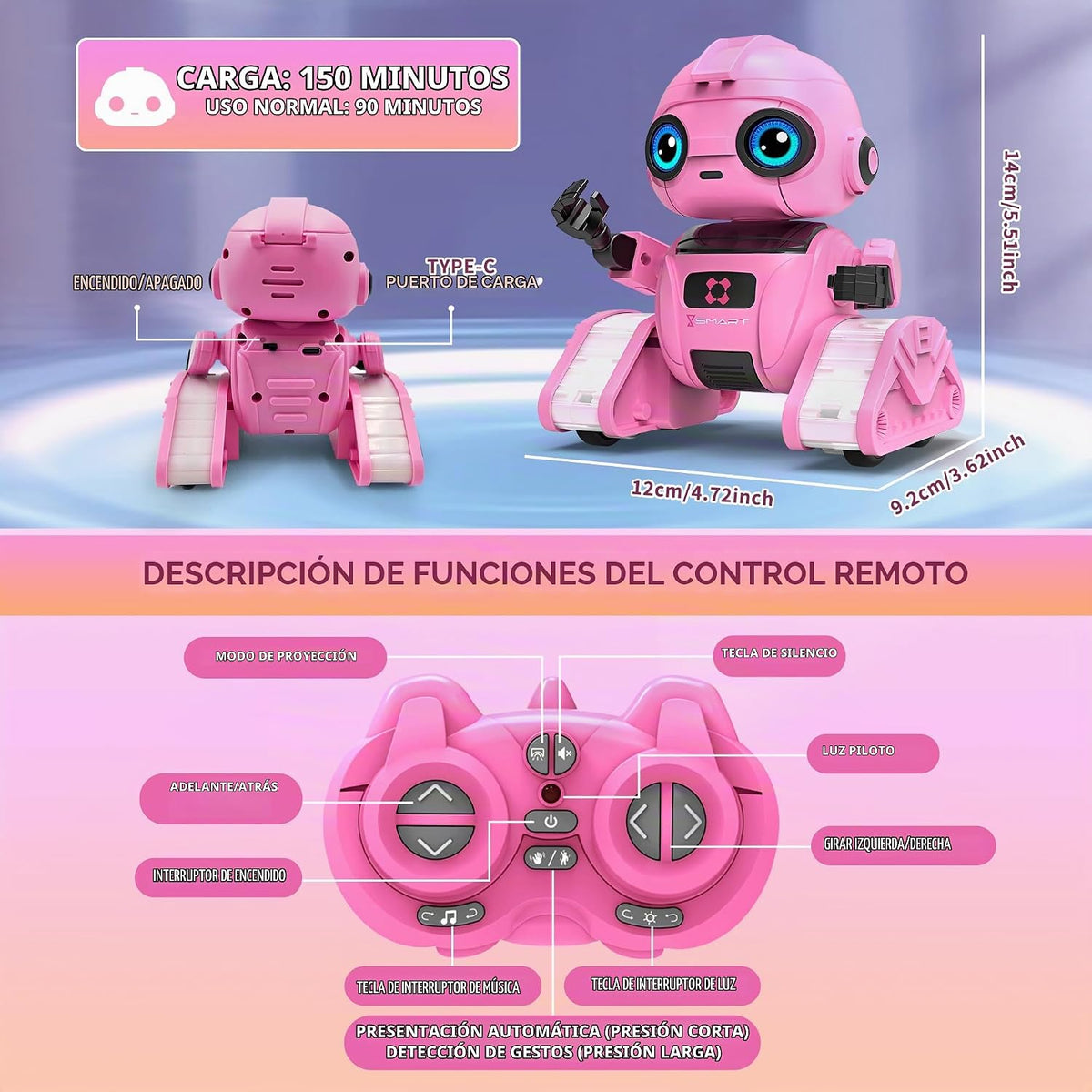 Juguetes robot para niños y niñas, robot recargable de control remo...