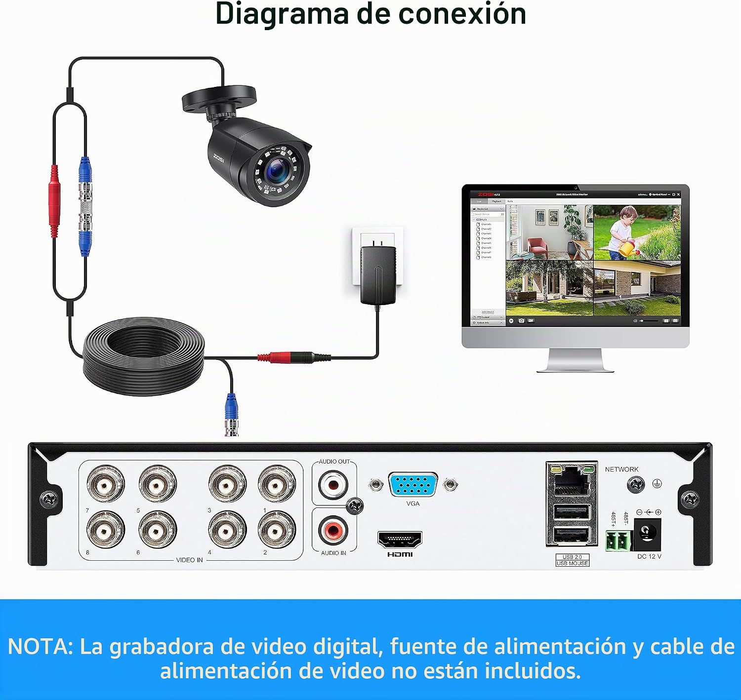 ZOSI Cámara de seguridad con cable 1080P HD TVI, paquete de 4, visi...