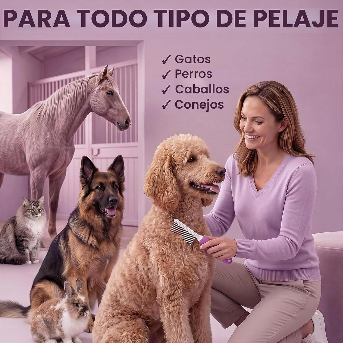Poodle Pet - Peine desenredante para mascotas con dientes largos y...