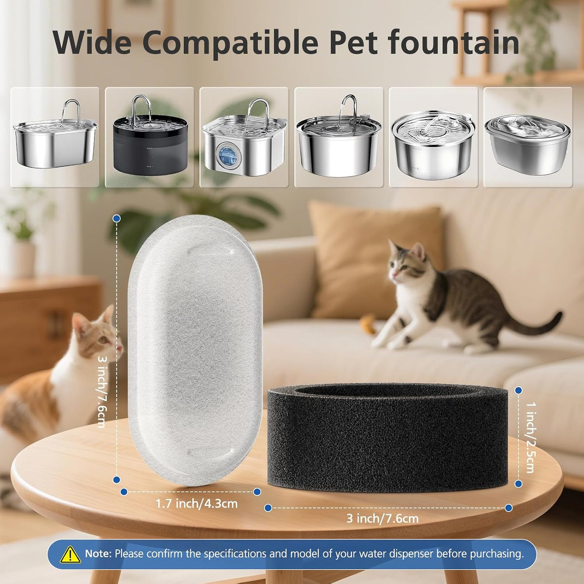 50 paquetes de filtros de fuente de agua para gatos para dispensado...
