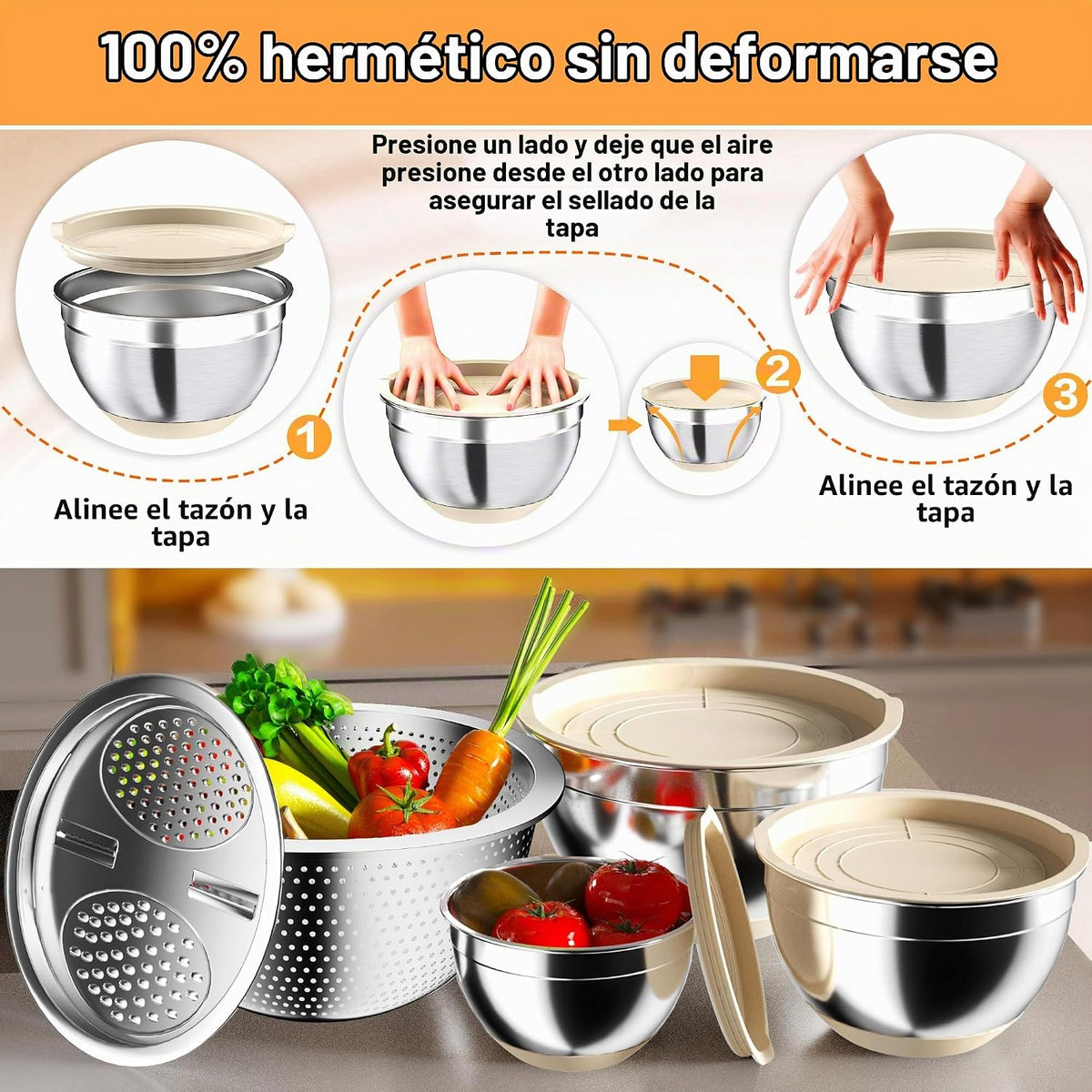 Nicdiet - Juego de cuencos de mezcla con tapas herméticas, juego de...