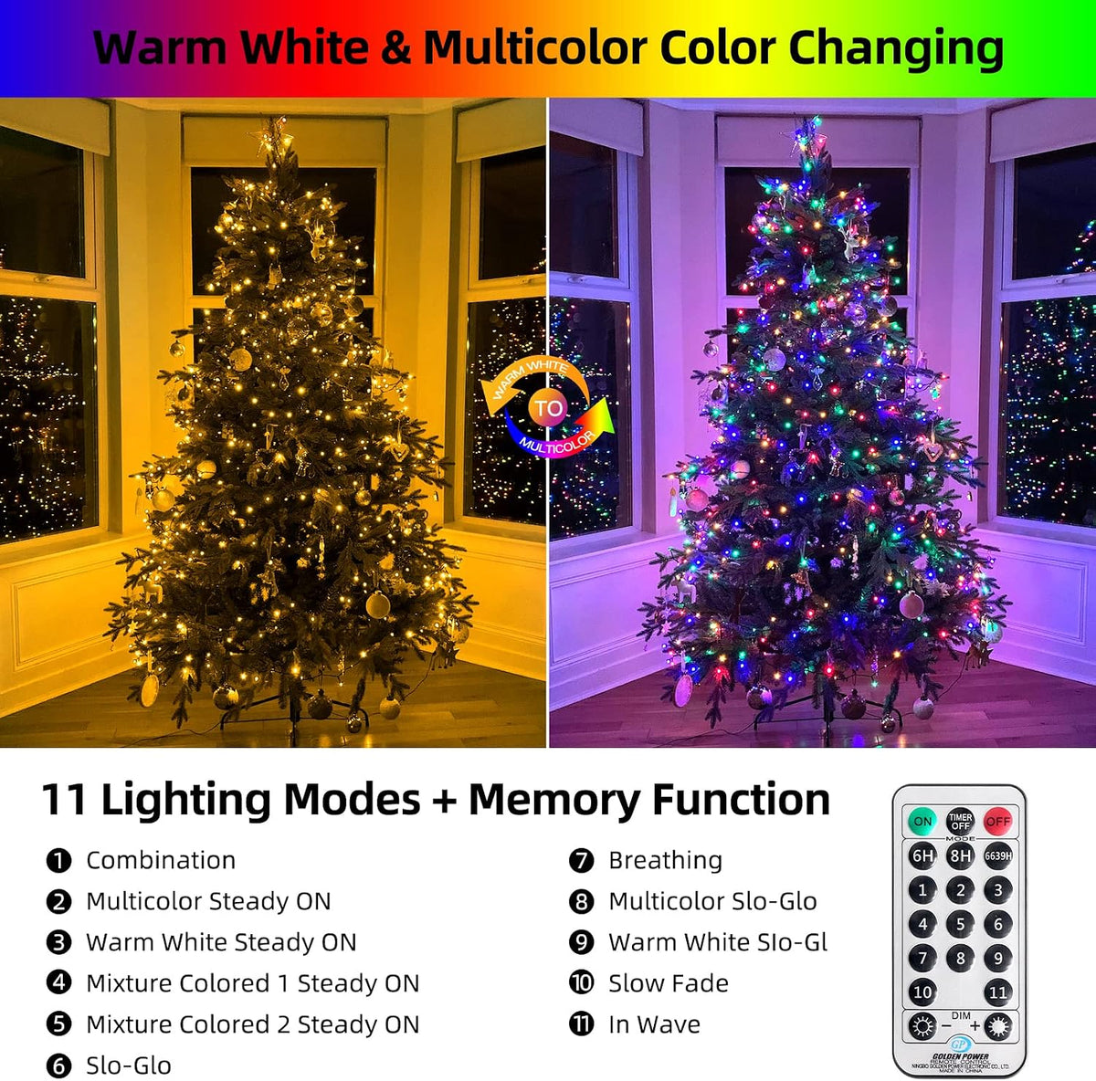 MZD8391 - Cadena de 262 pies de luces LED para Navidad que cambian...
