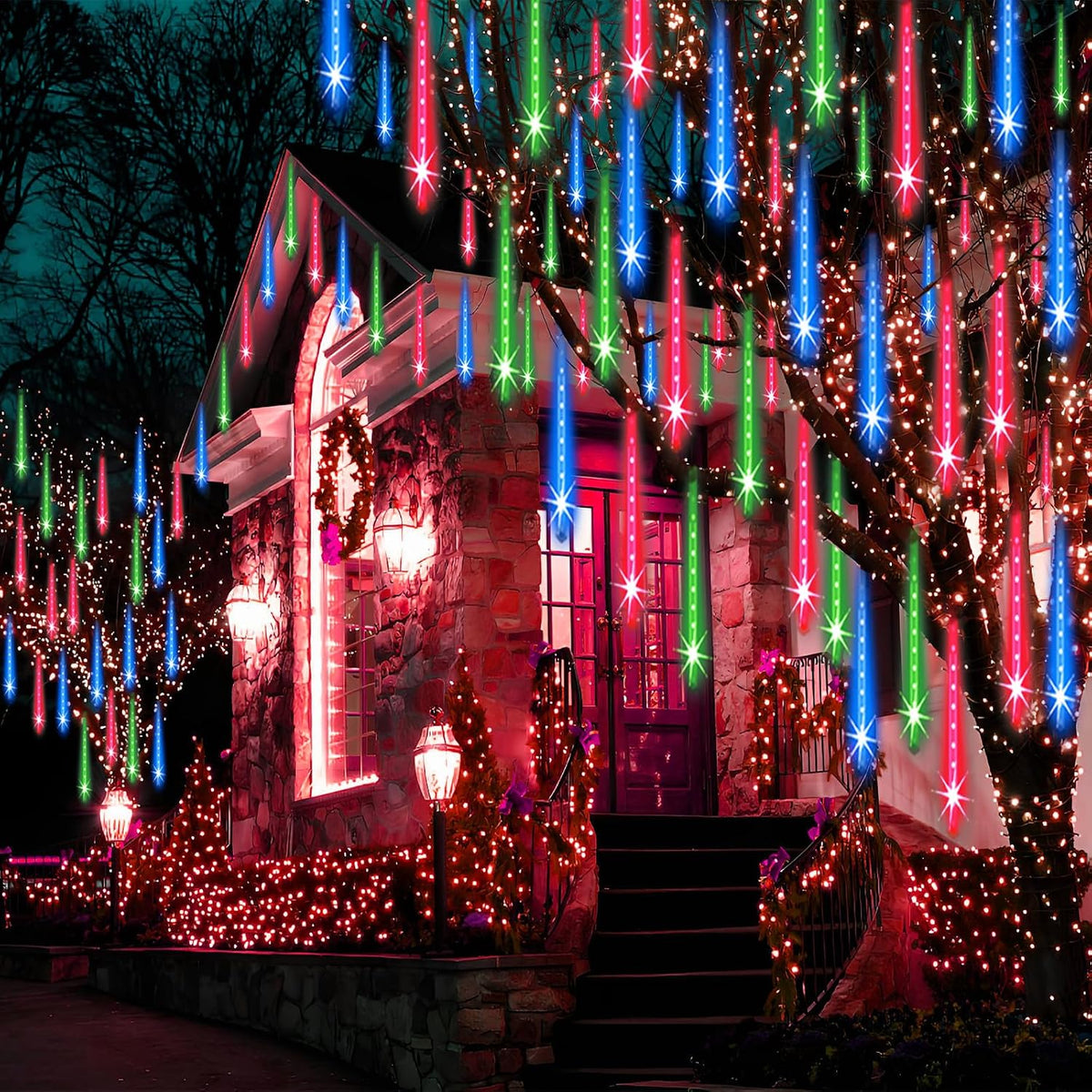 Adecorty Luces de Navidad Árbol al aire libre Luz de carámbano en c...