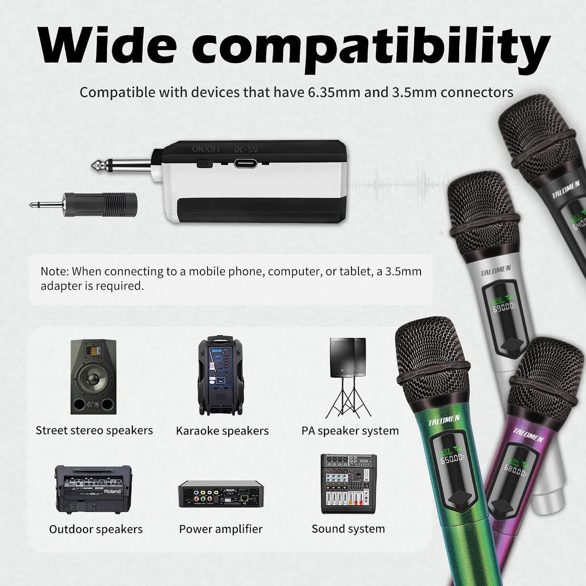 talomen Micrófonos inalámbricos para karaoke, micrófono recargable,...