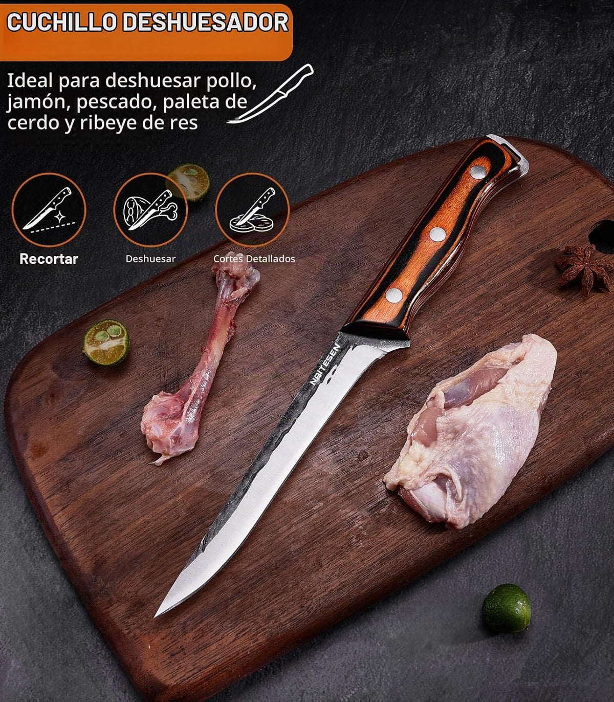 Naitesen 4 piezas de cuchillo de carnicero forjado a mano y cuchill...