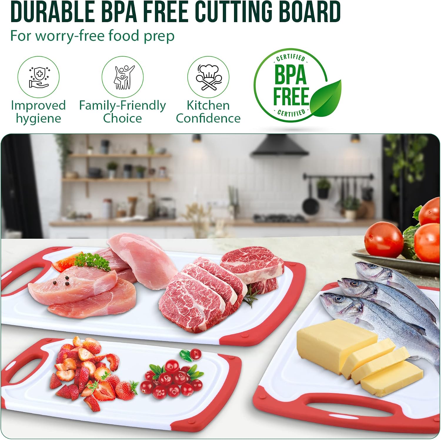 My Prime Kitchen - Tablas de cortar de plástico para cocina, con em...