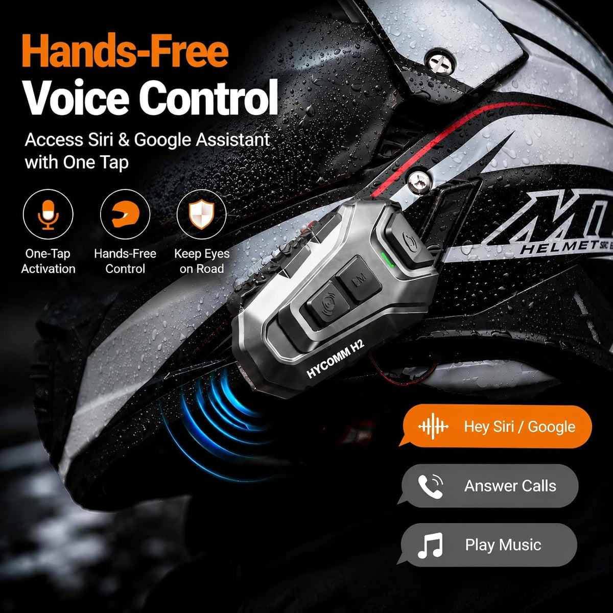 HYCOMM H2 - Auriculares Bluetooth para motocicleta, intercomunicado...