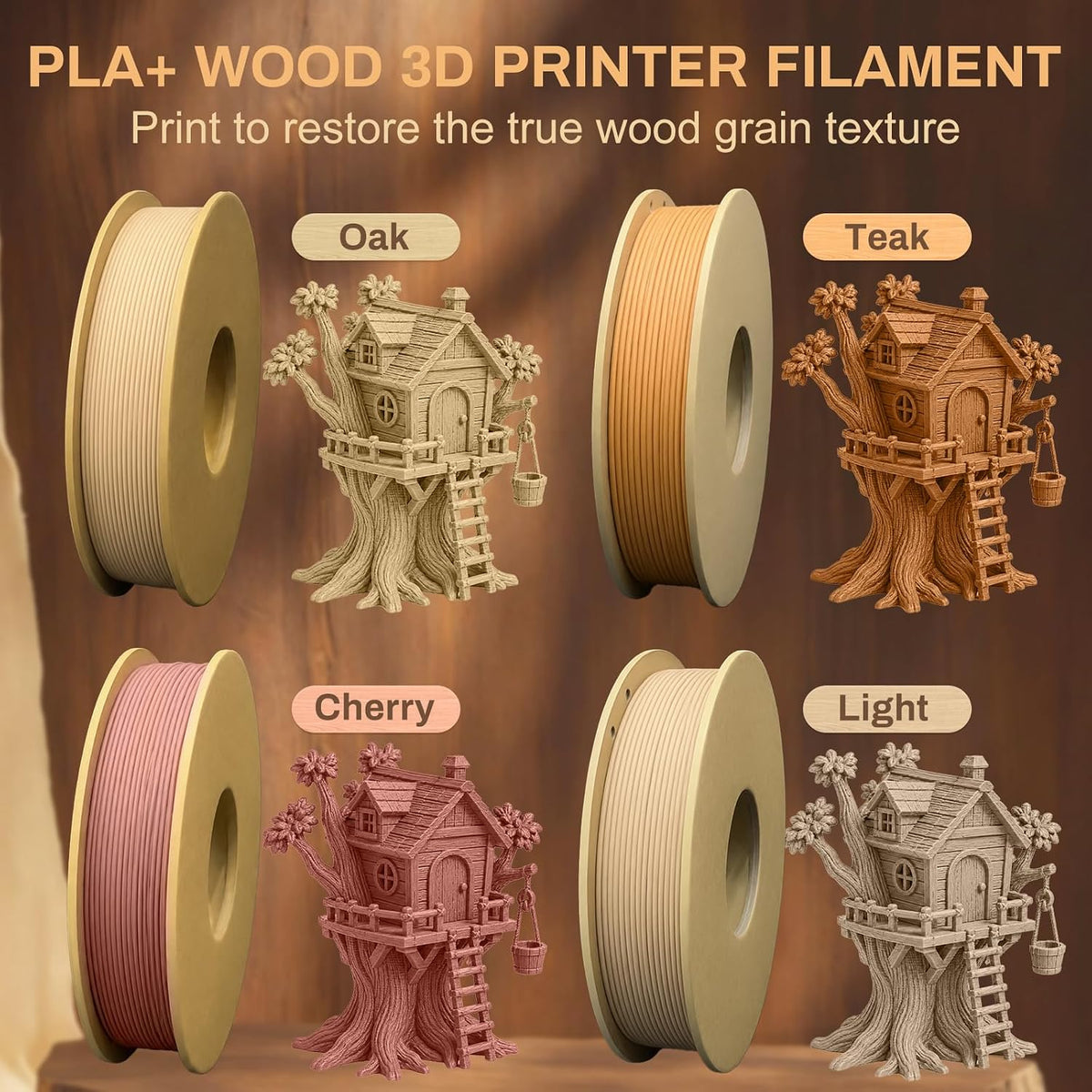 Paquete de filamentos para impresora 3D de madera PLA+ de grano de...