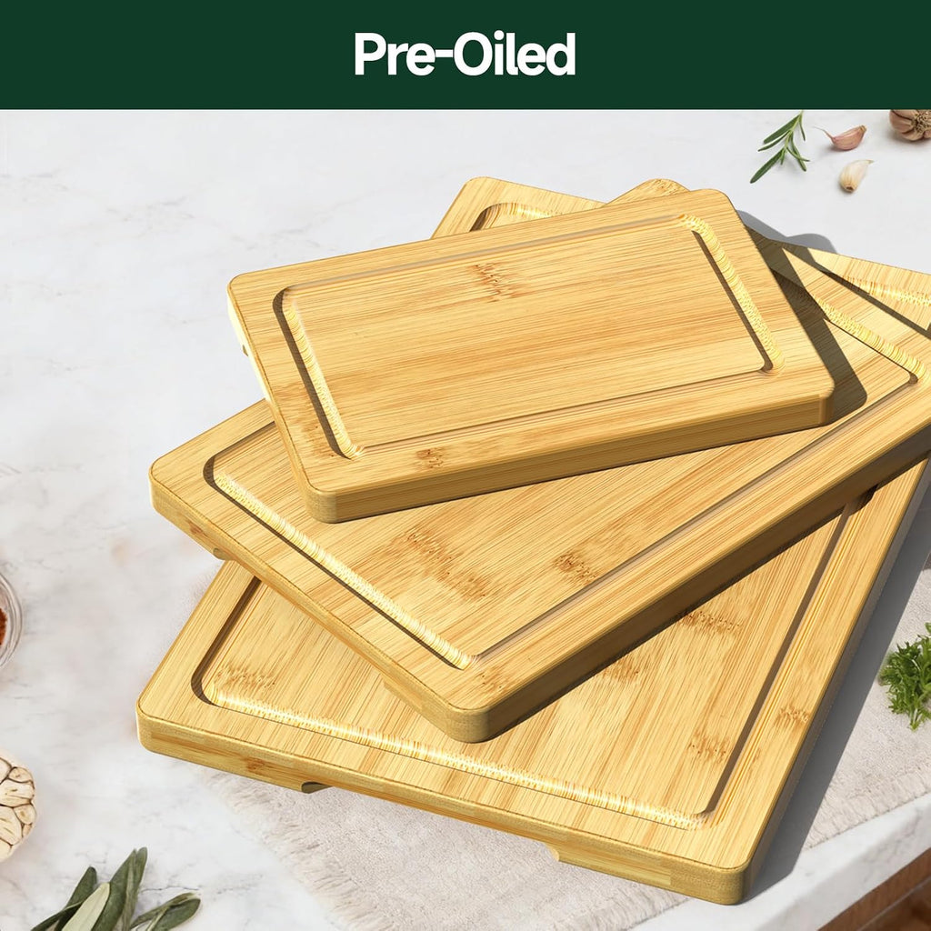 Zeawec Juego de 3 tablas de cortar de bambú para cocina, tablas de...