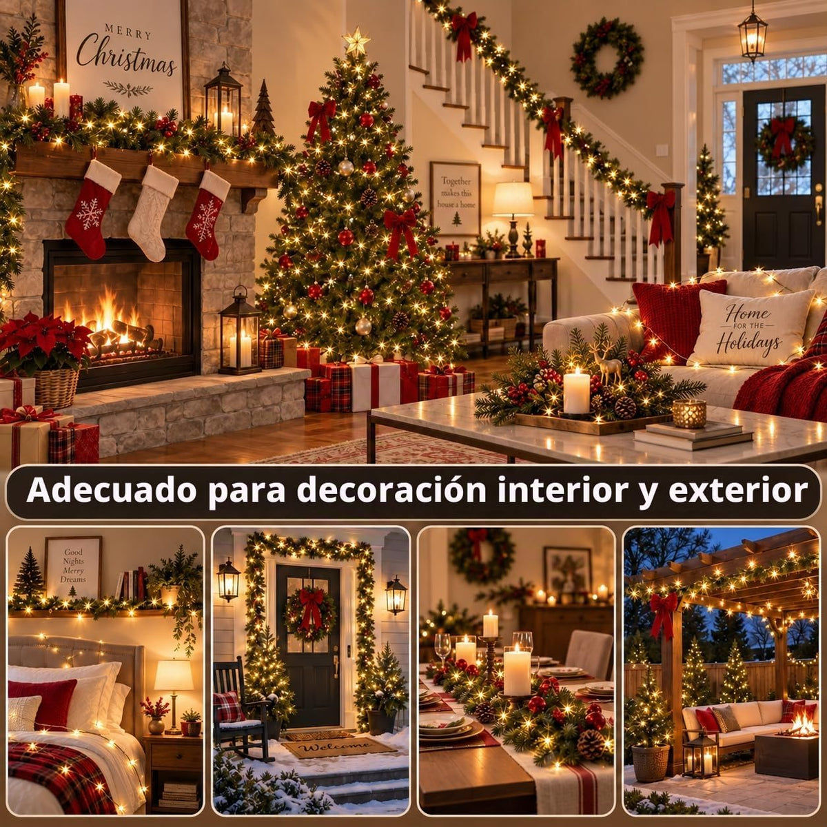 BHCLIGHT Tira de luces de Navidad extralargas conectables de 99 pie...