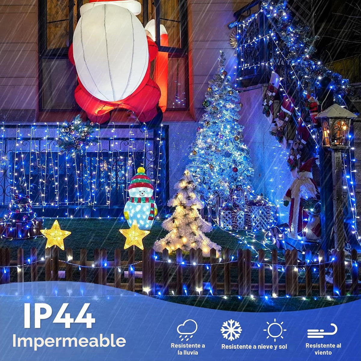 JMEXSUSS 400 LED Luces Navideñas Azules y Blancas Interior Exterior...